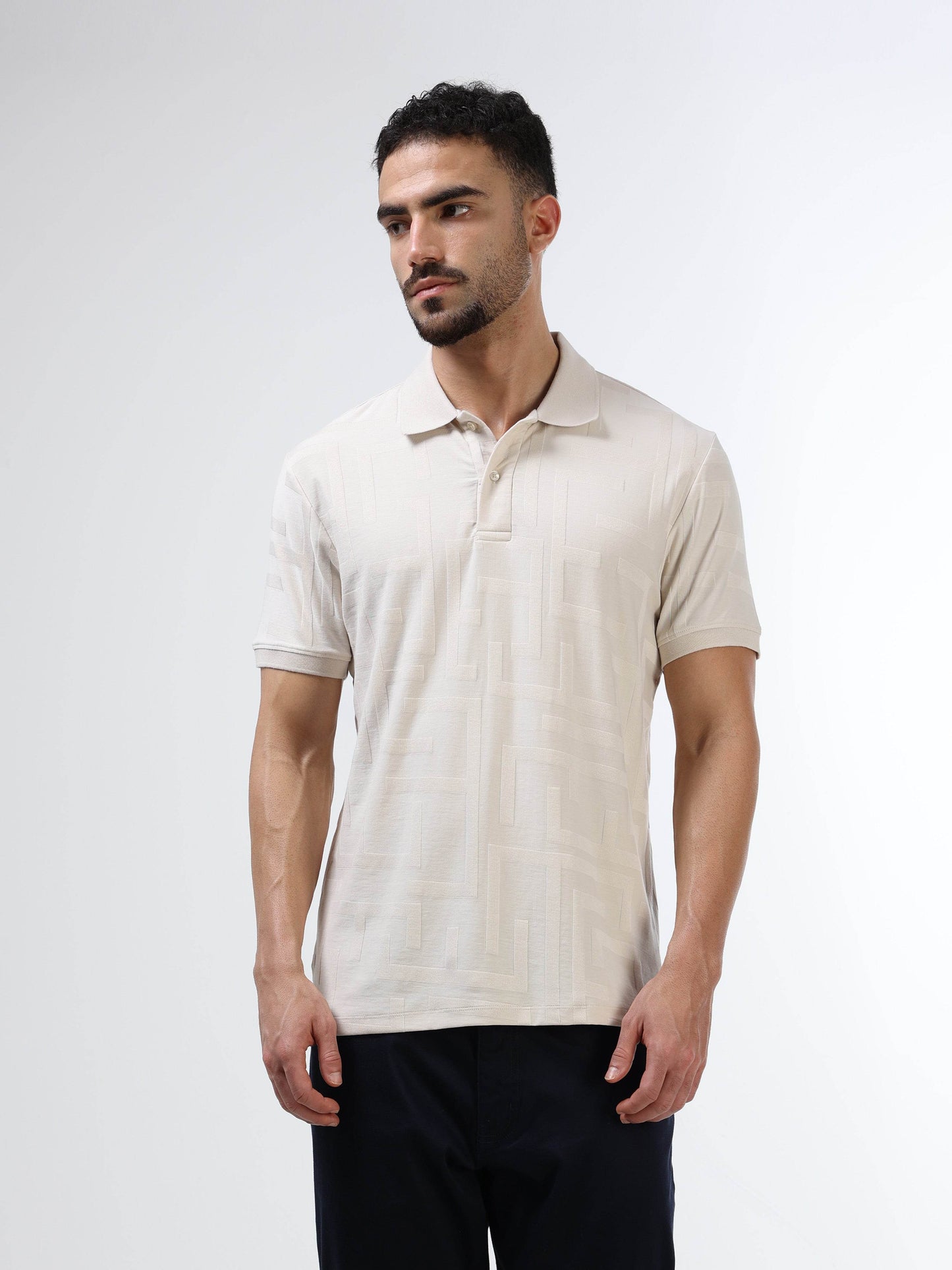 Men's beige jacquard polo t-shirt