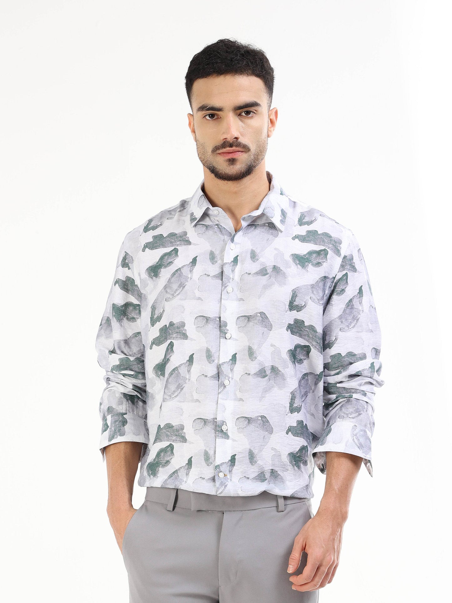 Blue floral full-sleeve men’s shirt