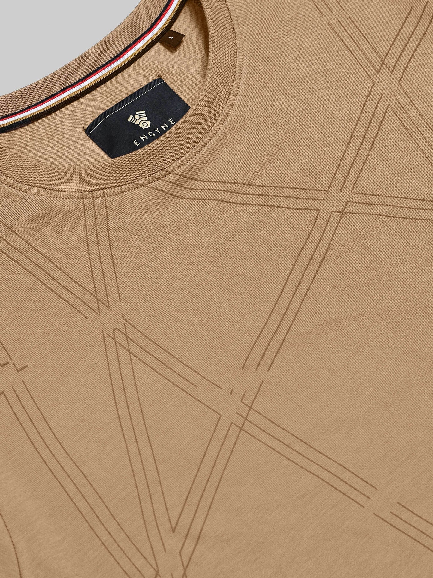 Regular Fit T-shirt in Supima Cotton Lycra Interlock with Geometric Pigment Panel Print - Khaki