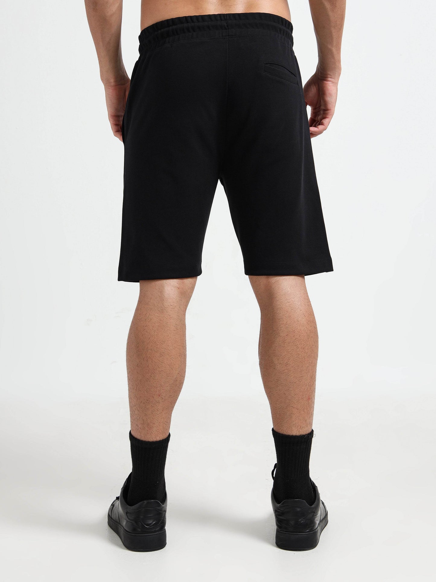 Regular fit Flock Stripe Mens Black Shorts