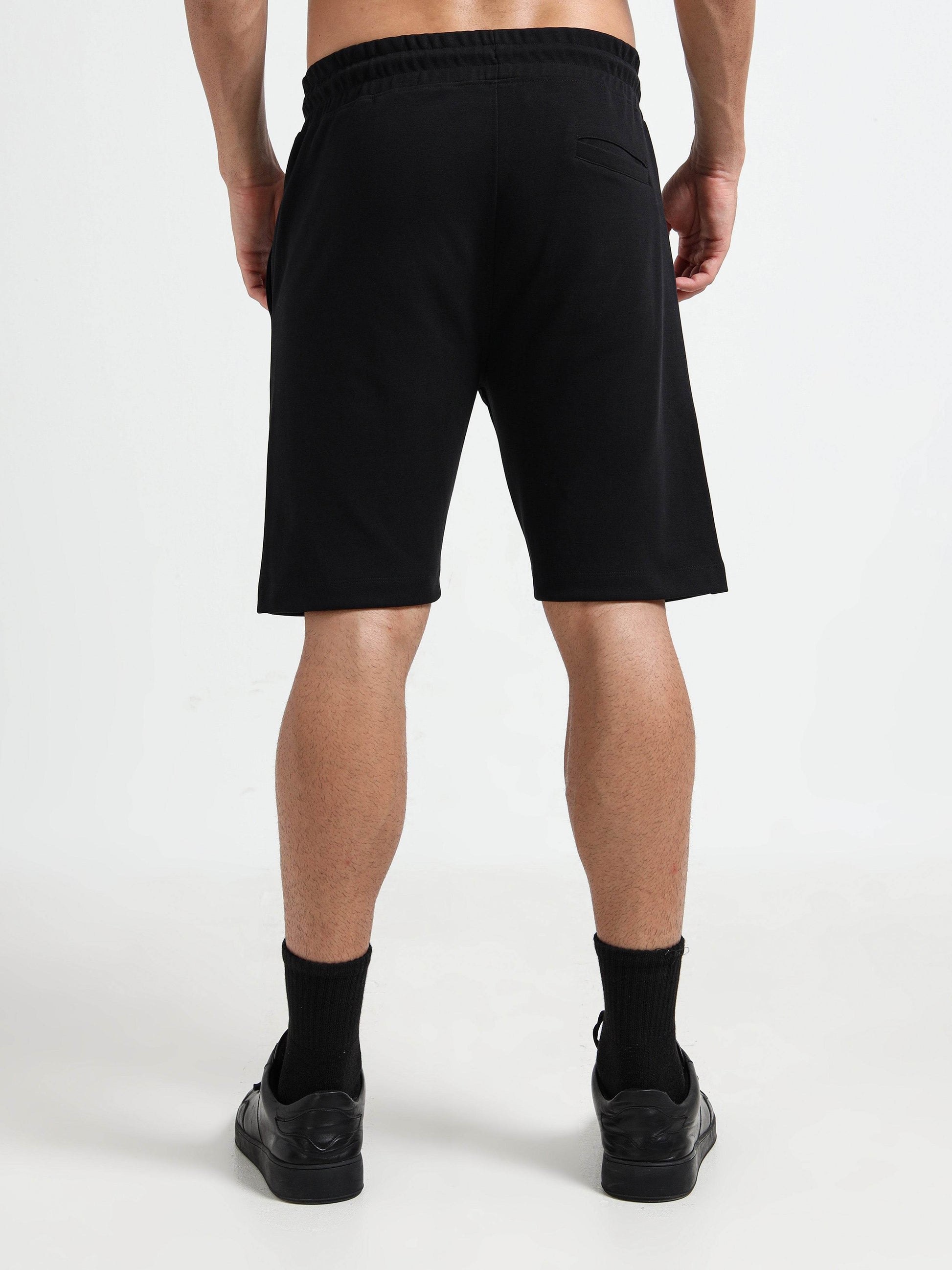 Regular fit Flock Stripe Mens Black Shorts