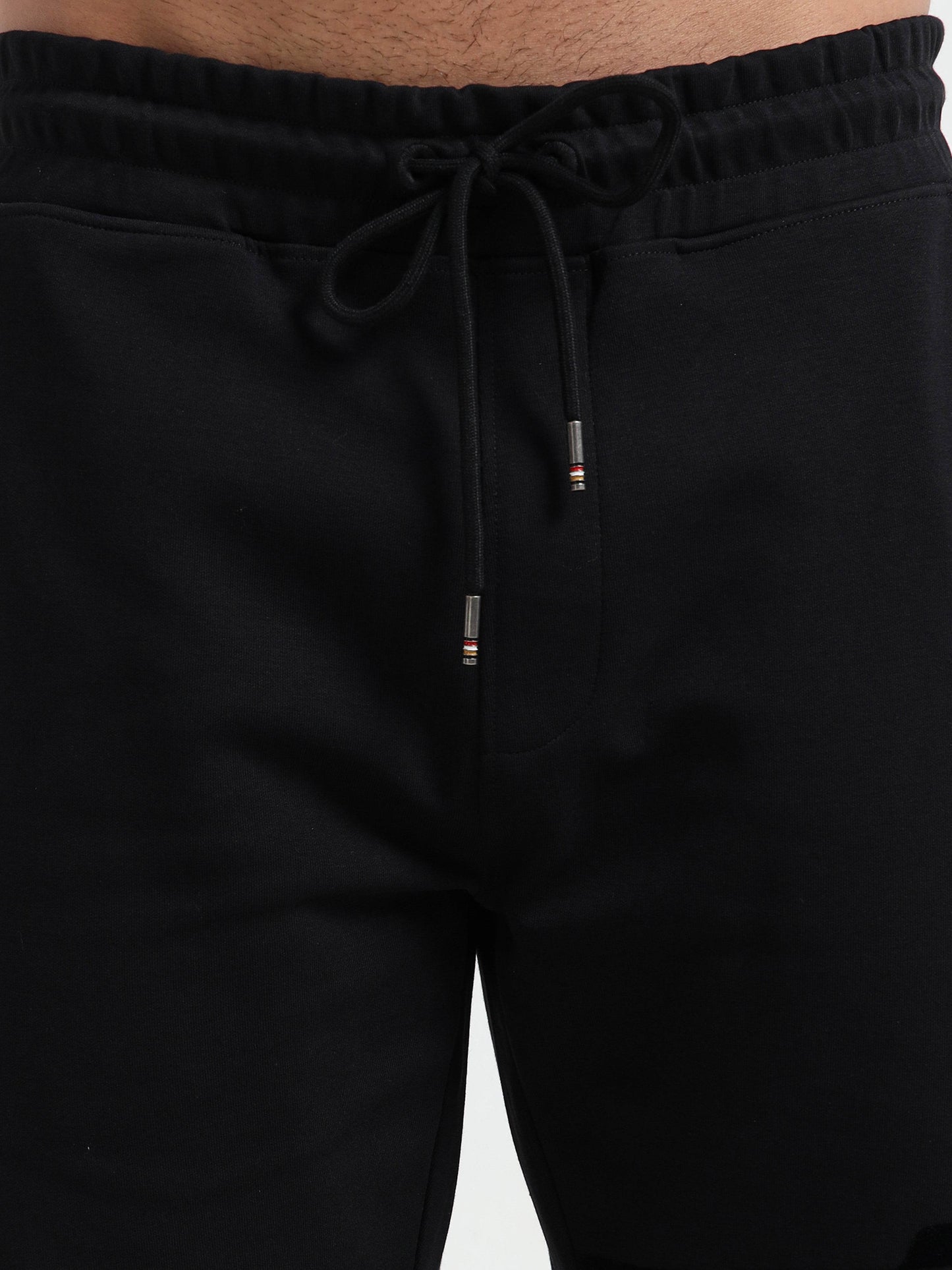 Regular fit Flock Stripe Mens Black Shorts