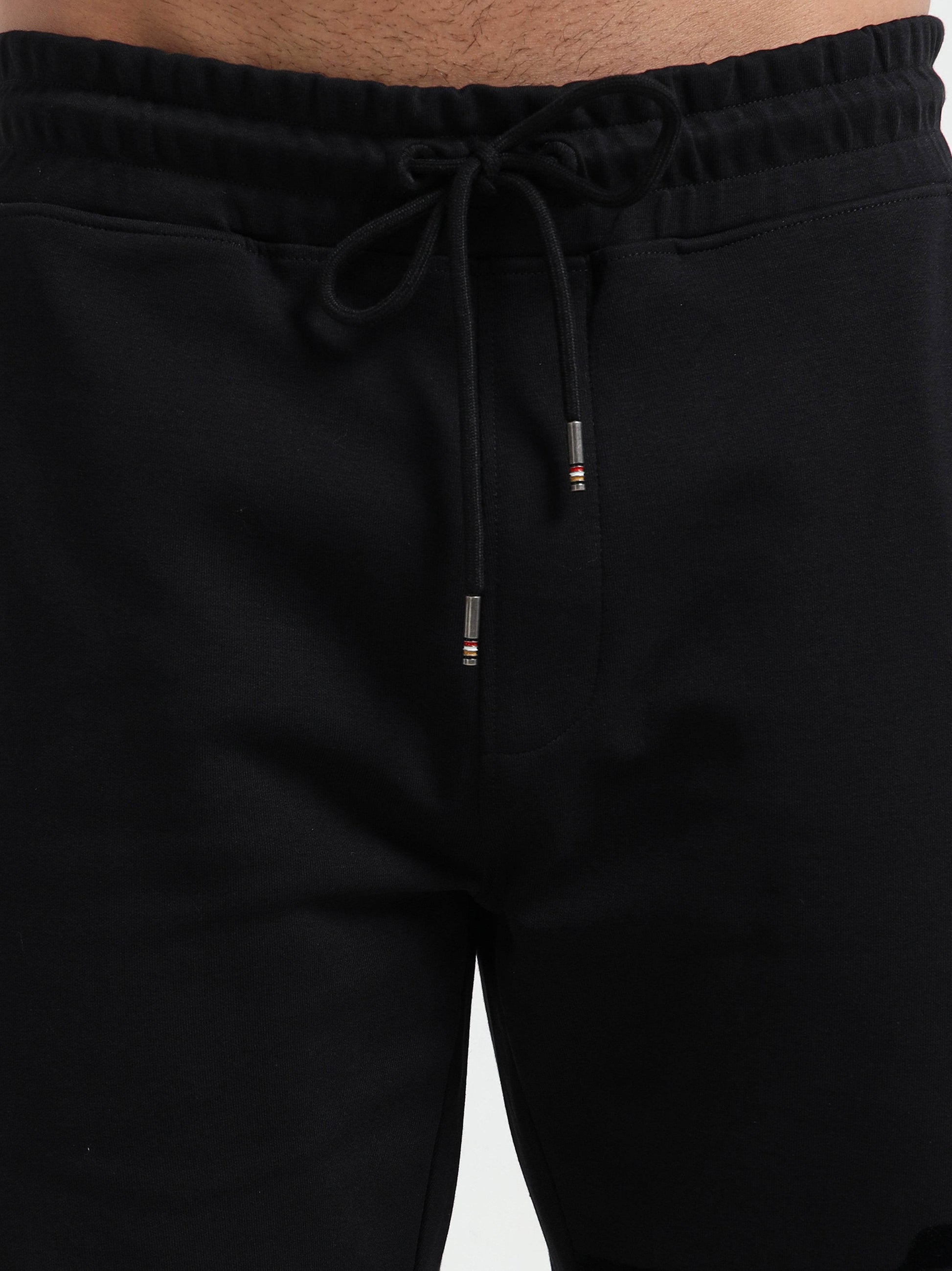 Regular fit Flock Stripe Mens Black Shorts