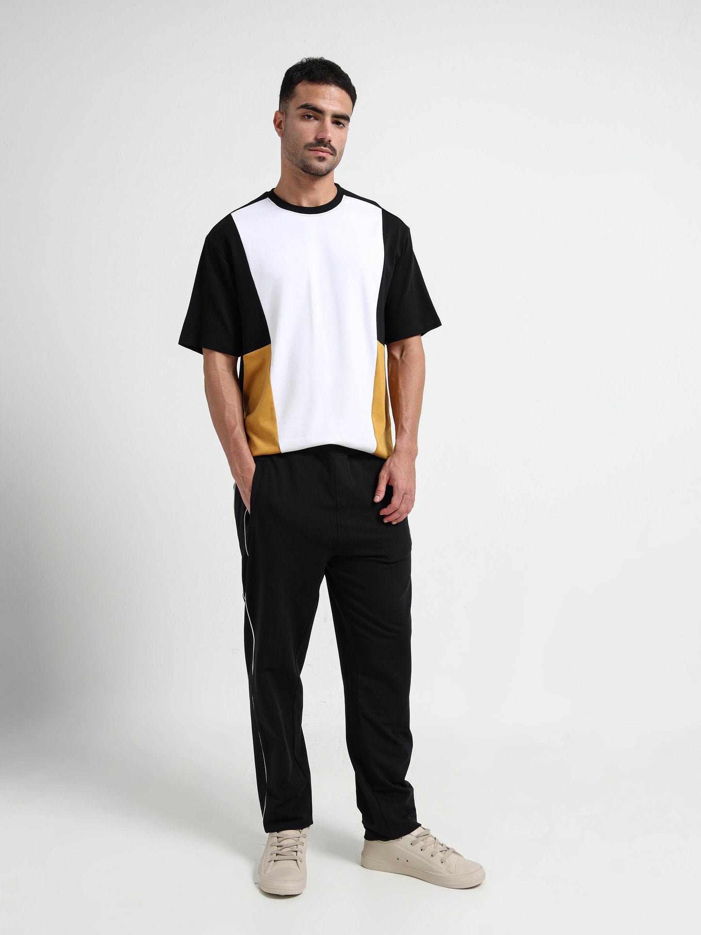 Supima Cotton White Oversize Cut & Sew T Shirt for Men