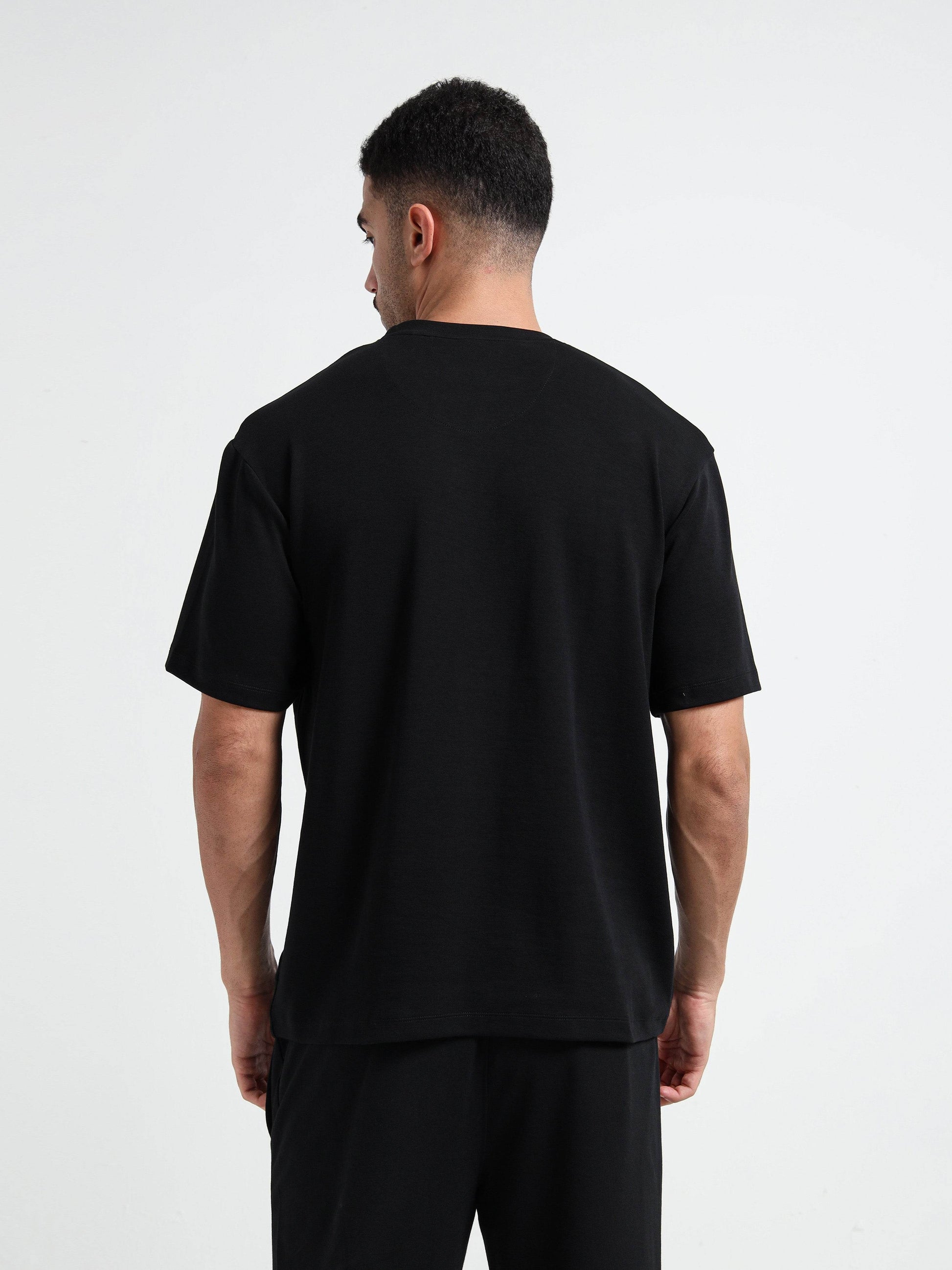Flock Stripe Black Printed Oversized T Shirt for Men