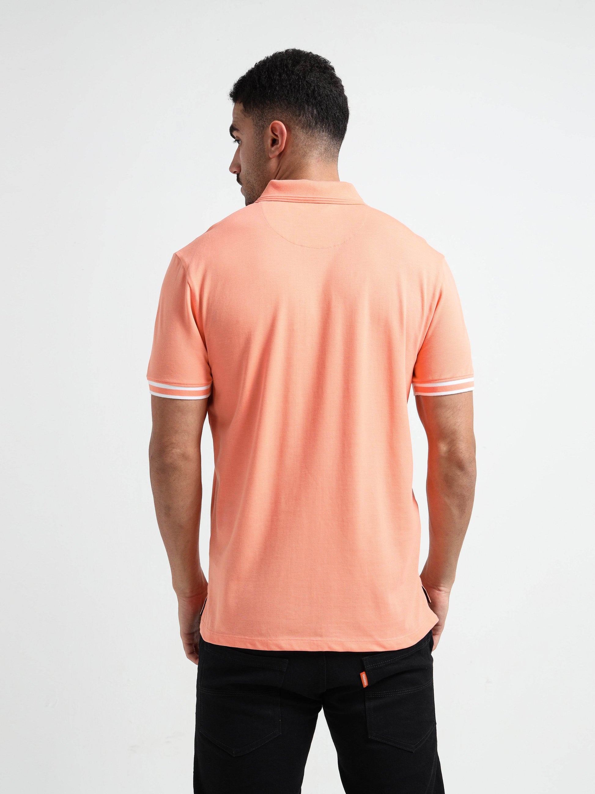 Light Orange Rougen Piqué Zipper Polo T Shirt for Men