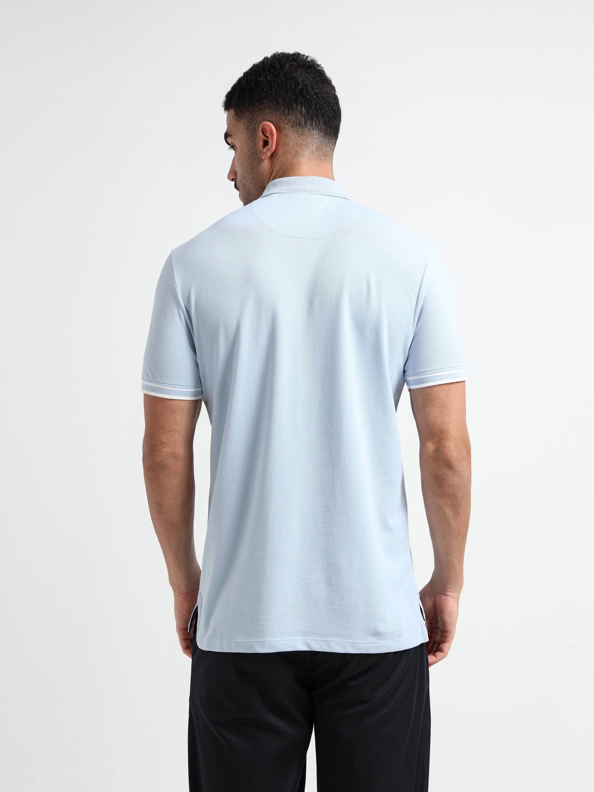 Light Blue Rougen Piqué Polo Zip Shirt for Men