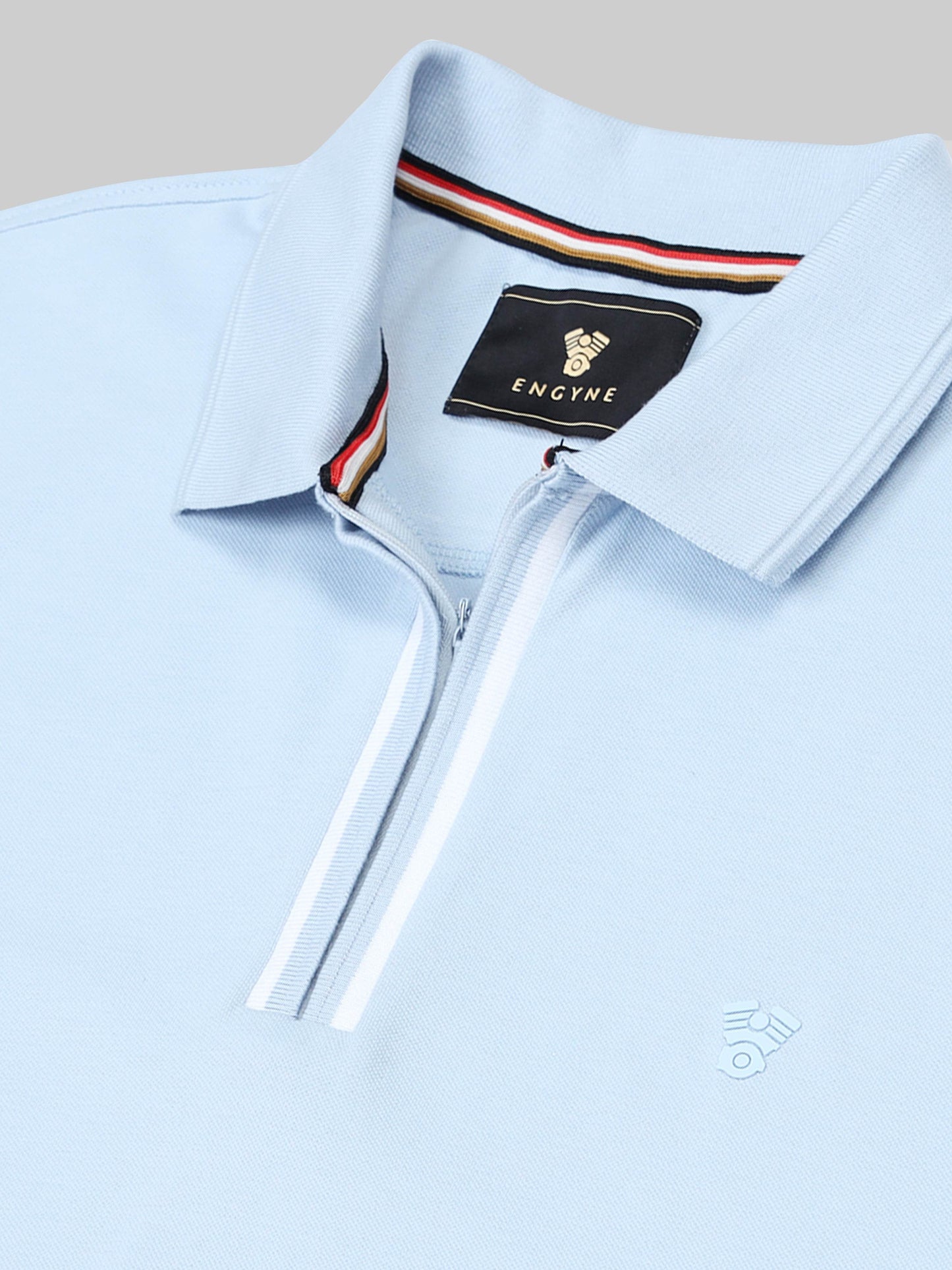 Engyne Rougen Piqué Polo – Speed Breaker Collar & Zipper Placket Light Blue
