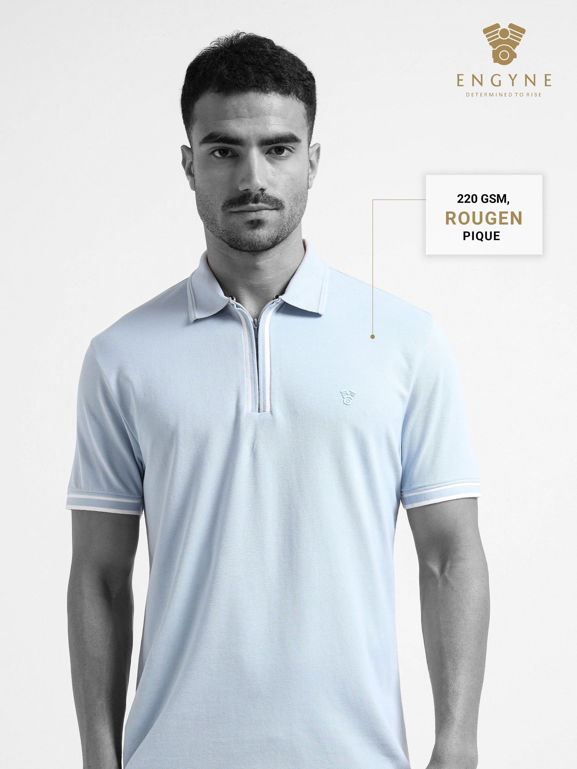 light blue zipper polo
