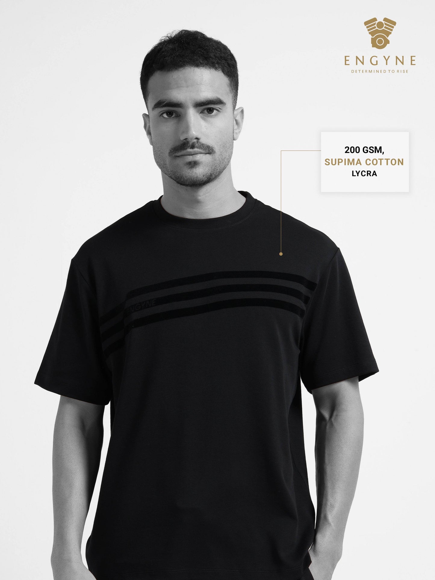 Engyne Oversize Flock Stripe Print T-Shirt in Supima Cotton Flag Waving Edition Black