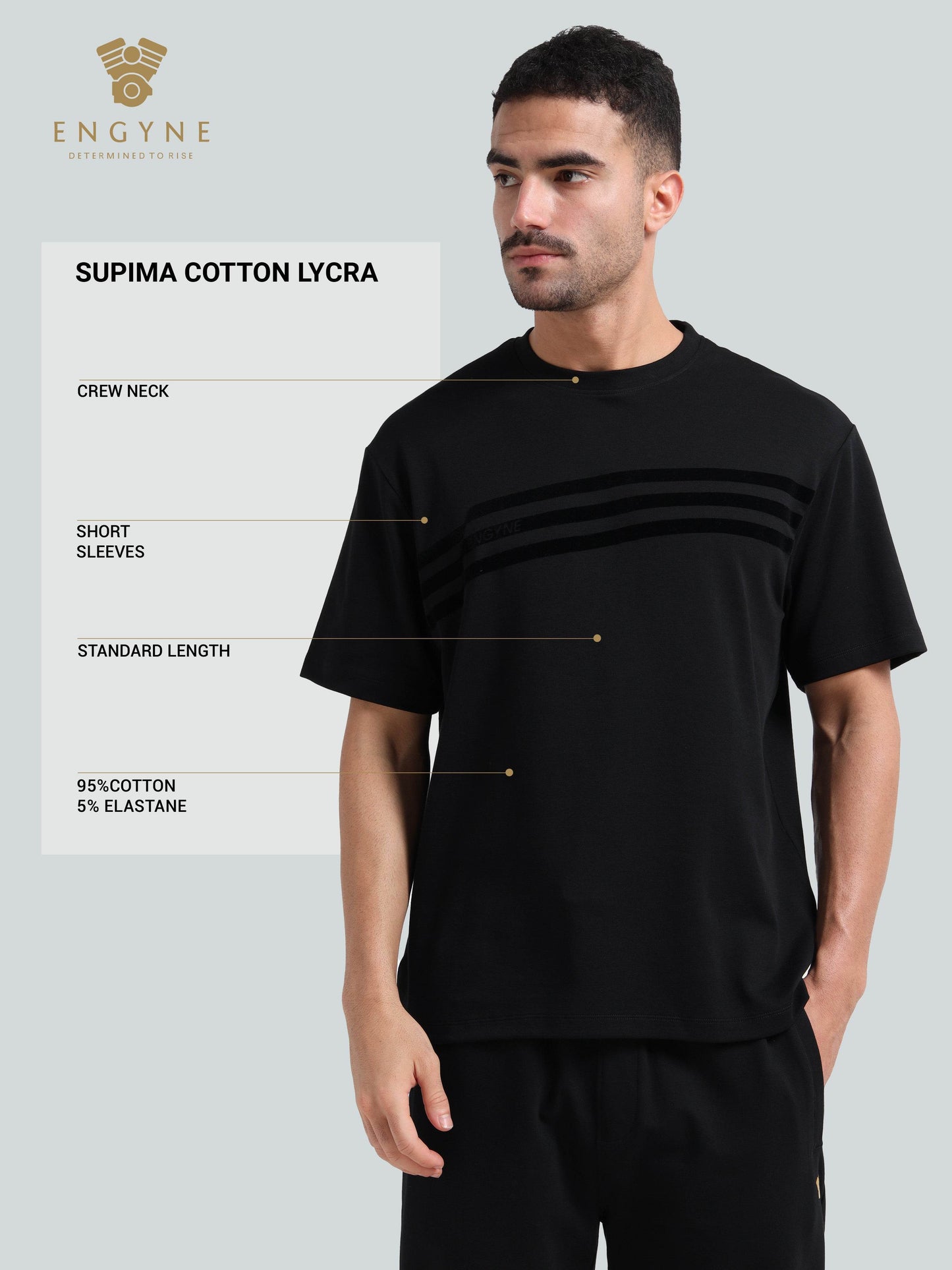 Engyne Oversize Flock Stripe Print T-Shirt in Supima Cotton Flag Waving Edition Black