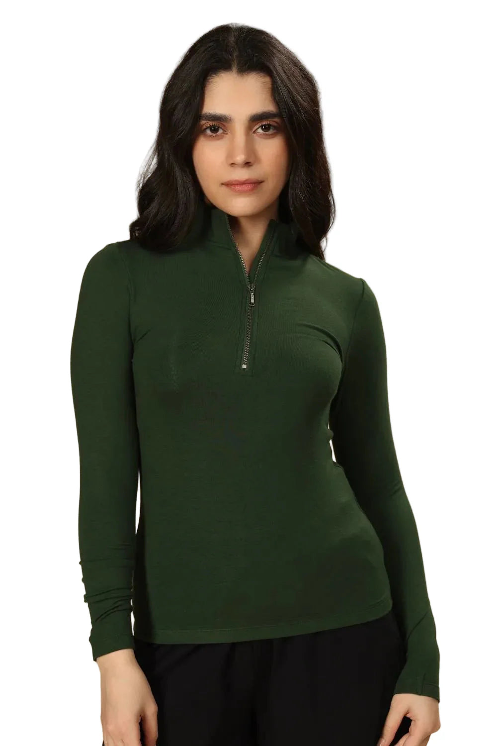 Bamboo Quarter Zip Top (Pine Green)