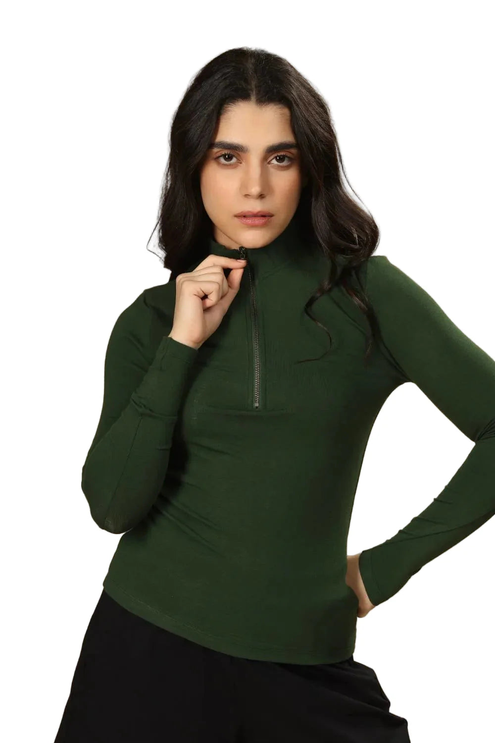 Bamboo Quarter Zip Top (Pine Green)