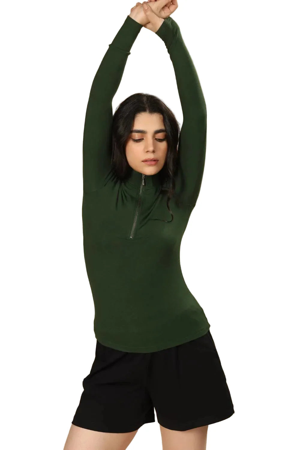 Bamboo Quarter Zip Top (Pine Green)