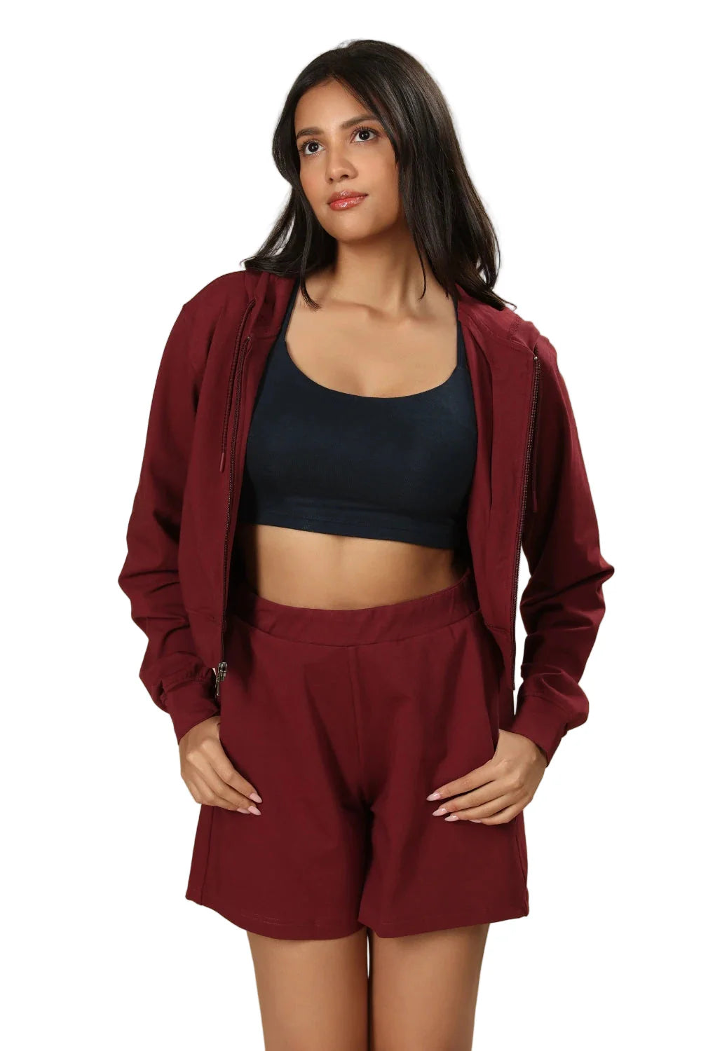 Women’s Organic Cotton Lounge Shorts – High-Waist with Utility Pocket (280 GSM) (Sangria)