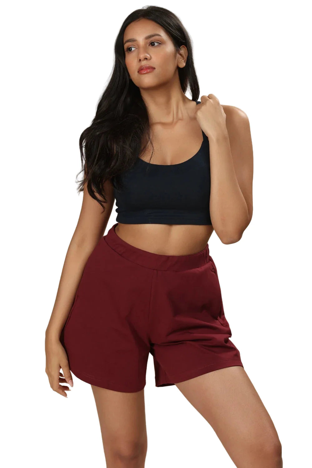 Women’s Organic Cotton Lounge Shorts – High-Waist with Utility Pocket (280 GSM) (Sangria)