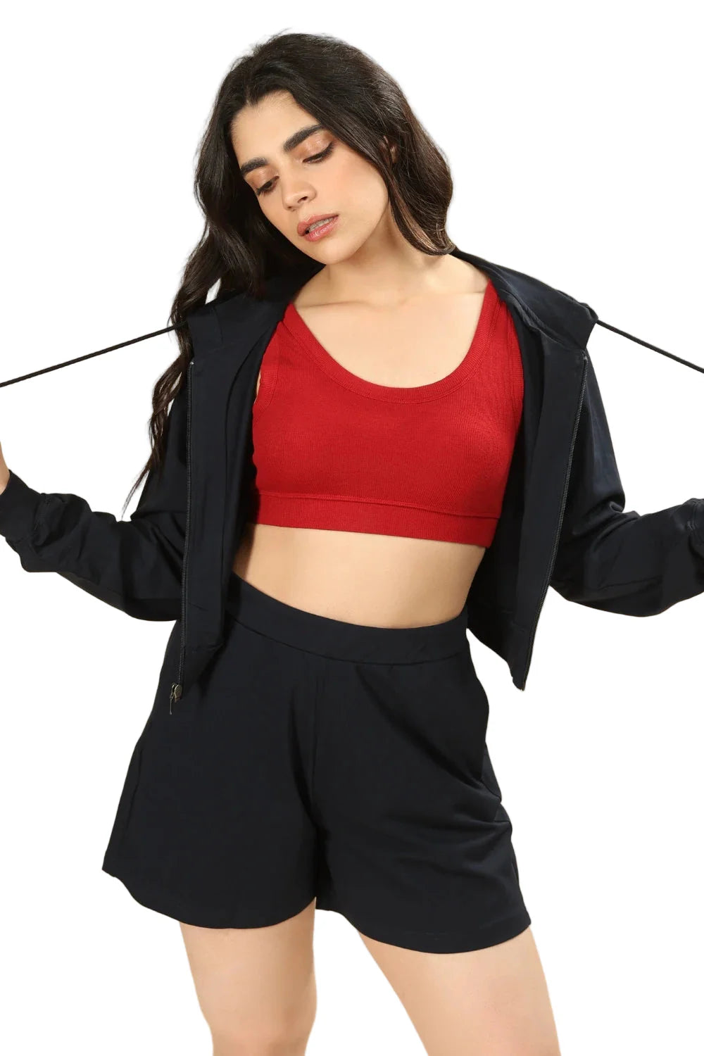 Women’s Organic Cotton Lounge Shorts – High-Waist with Utility Pocket (280 GSM) (Midnight Navy)