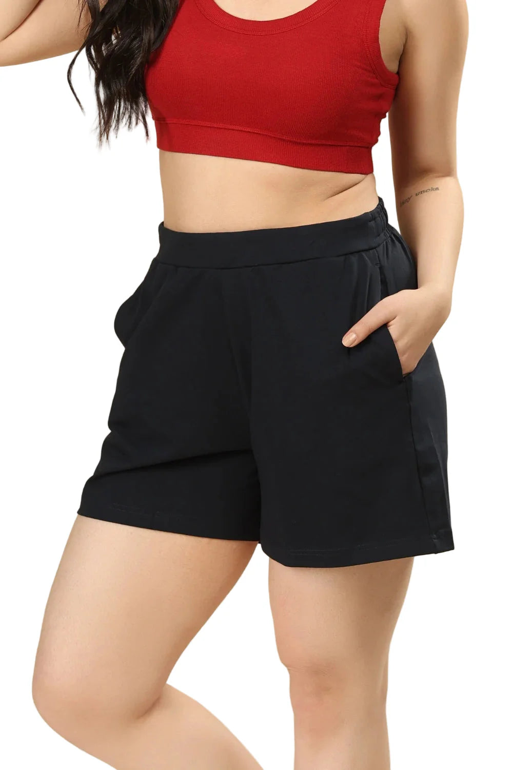 Women’s Organic Cotton Lounge Shorts – High-Waist with Utility Pocket (280 GSM) (Midnight Navy)