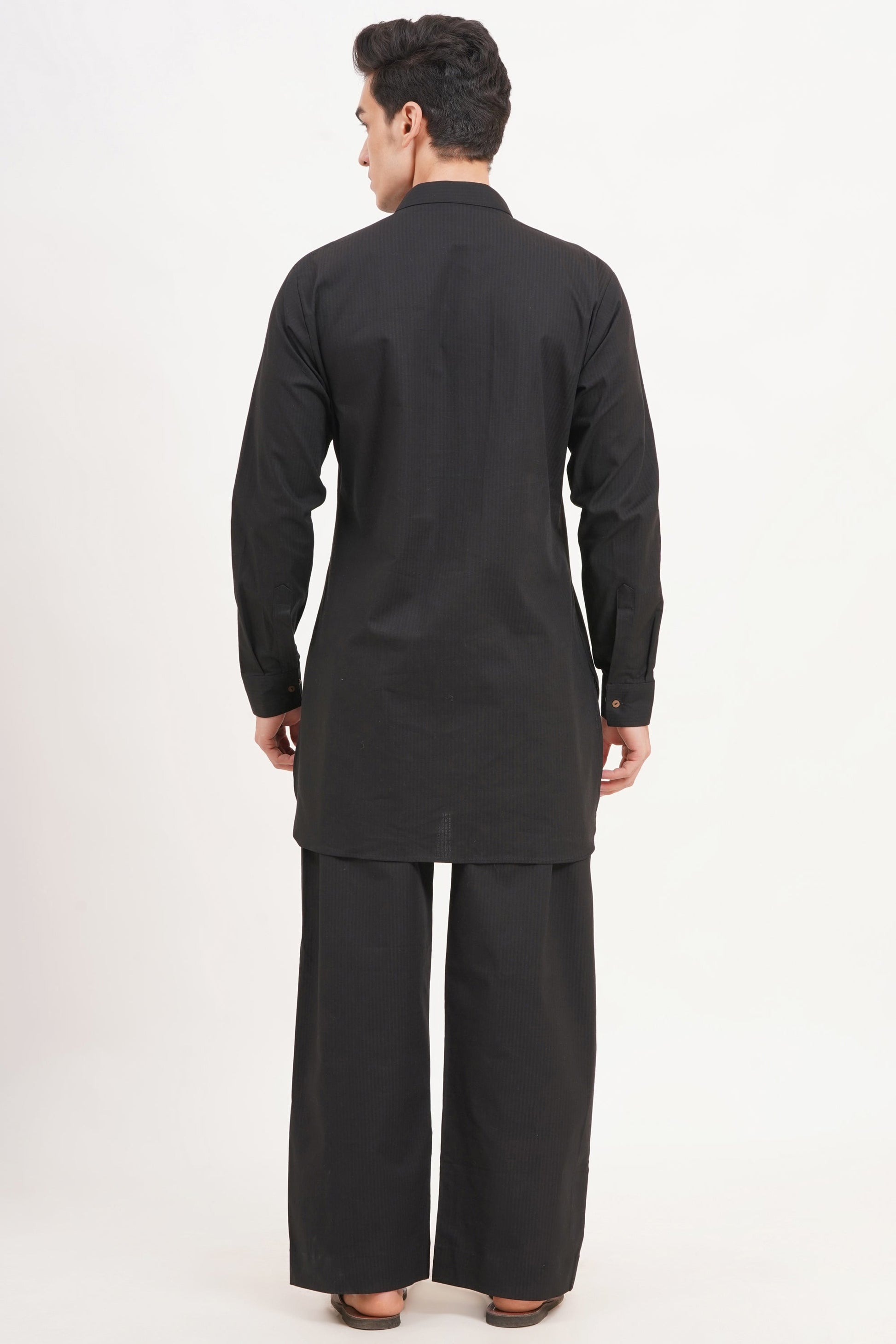 Men’s Black Kurta Set Timeless Elegance in a Luxe Linen Blend - Adam Spirit