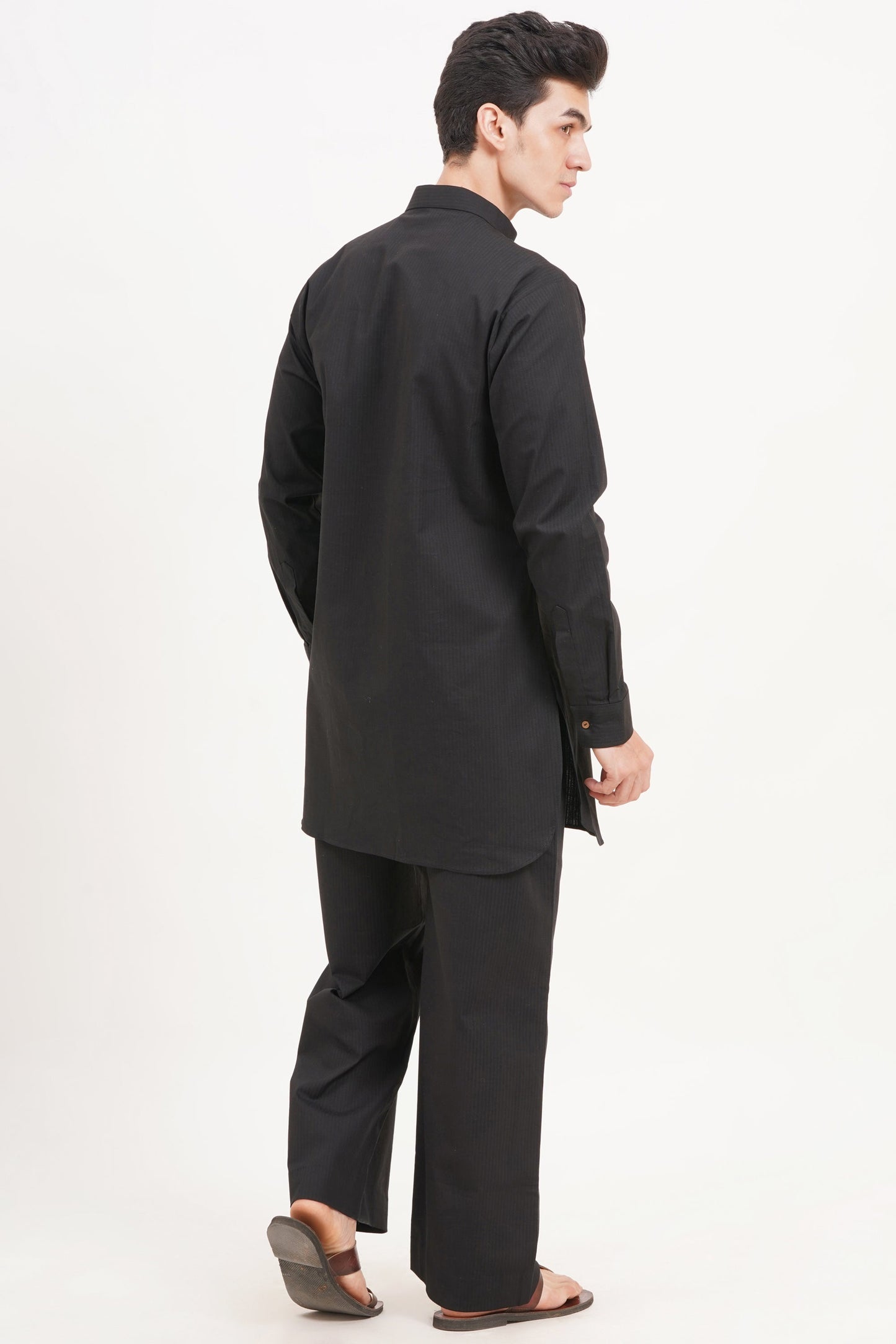 Men’s Black Kurta Set Timeless Elegance in a Luxe Linen Blend - Adam Spirit