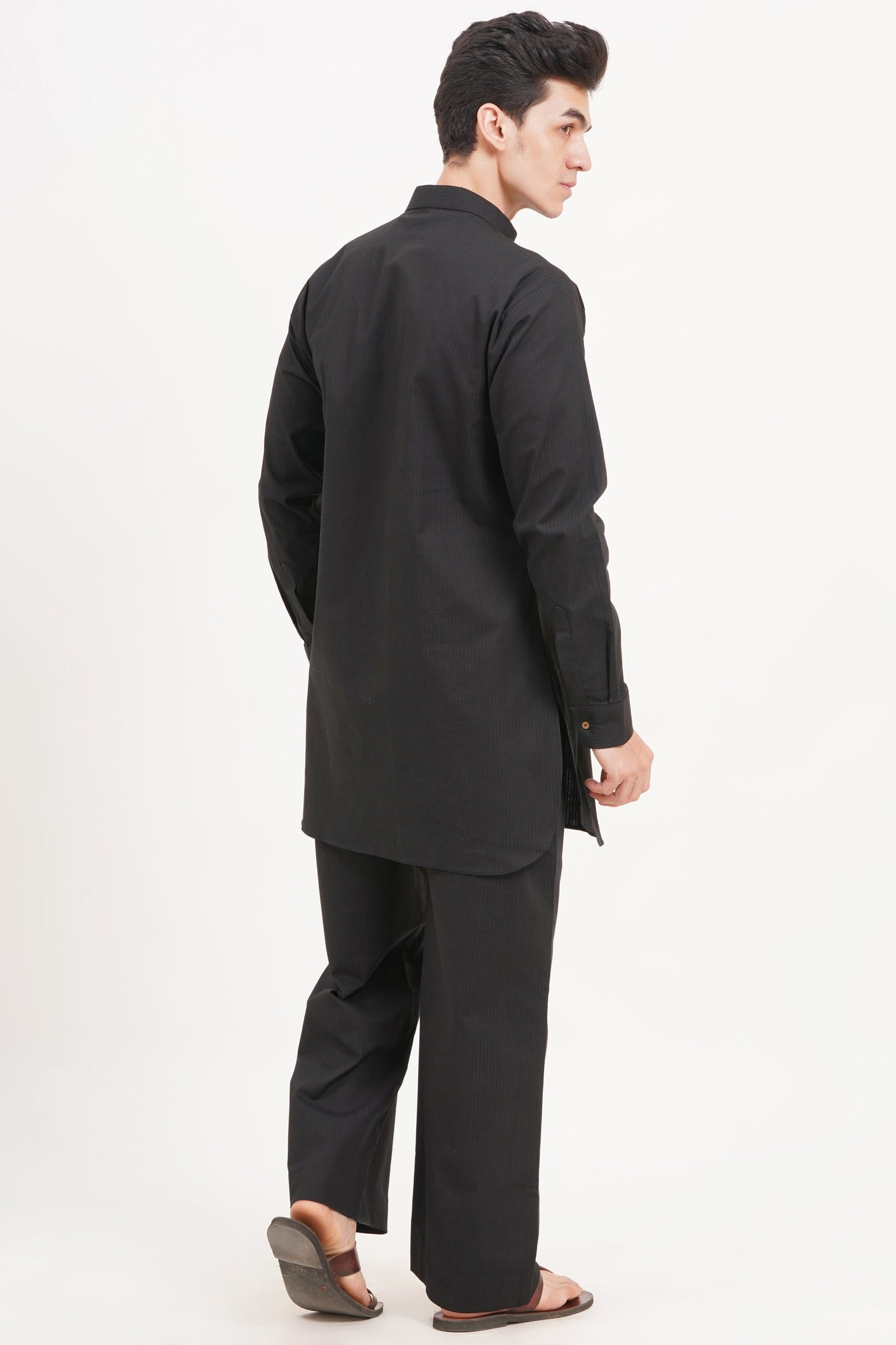 Men’s Black Kurta Set Timeless Elegance in a Luxe Linen Blend - Adam Spirit