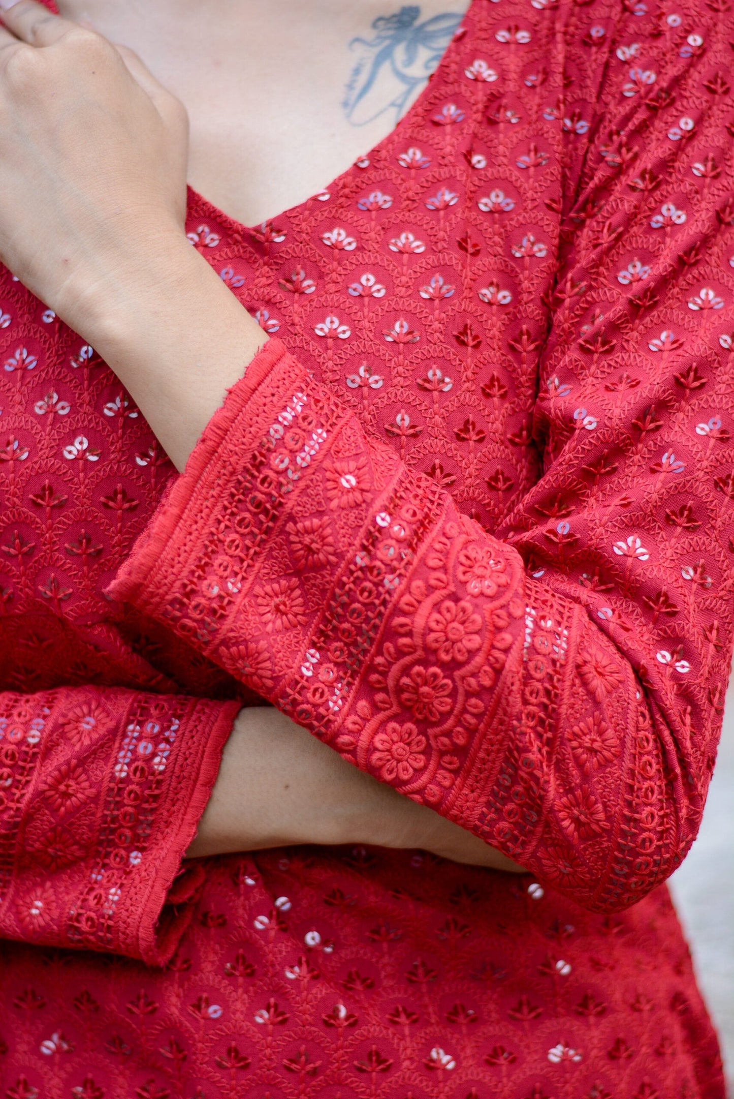 Carmine Red Chikankari Suit Set – Elegant Ethnic Wear