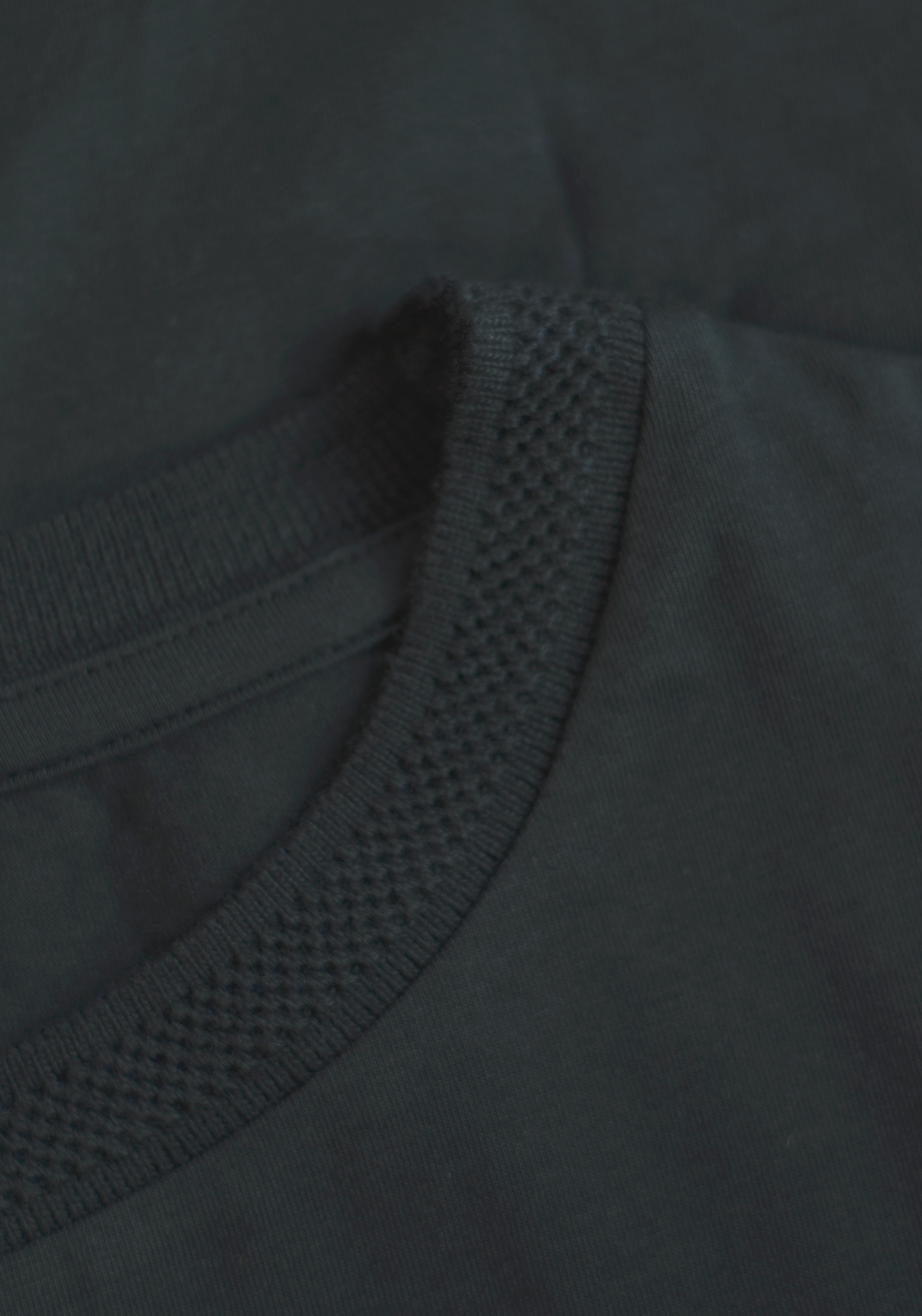 Close-up of Stylera regular fit black tee for men showing textured neckline and smooth fabric