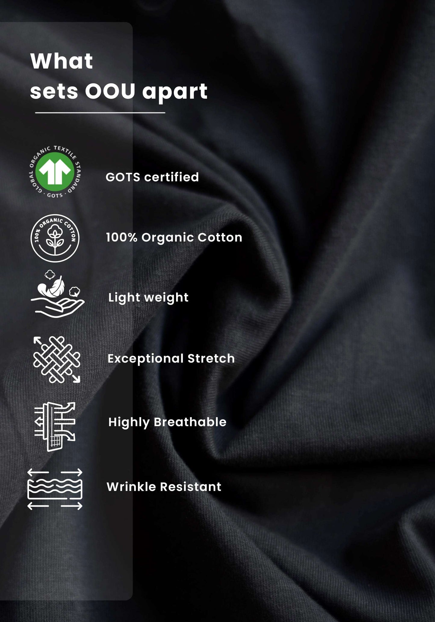 Close-up of black fabric showcasing features of women's relaxed fit black tee by Stylera