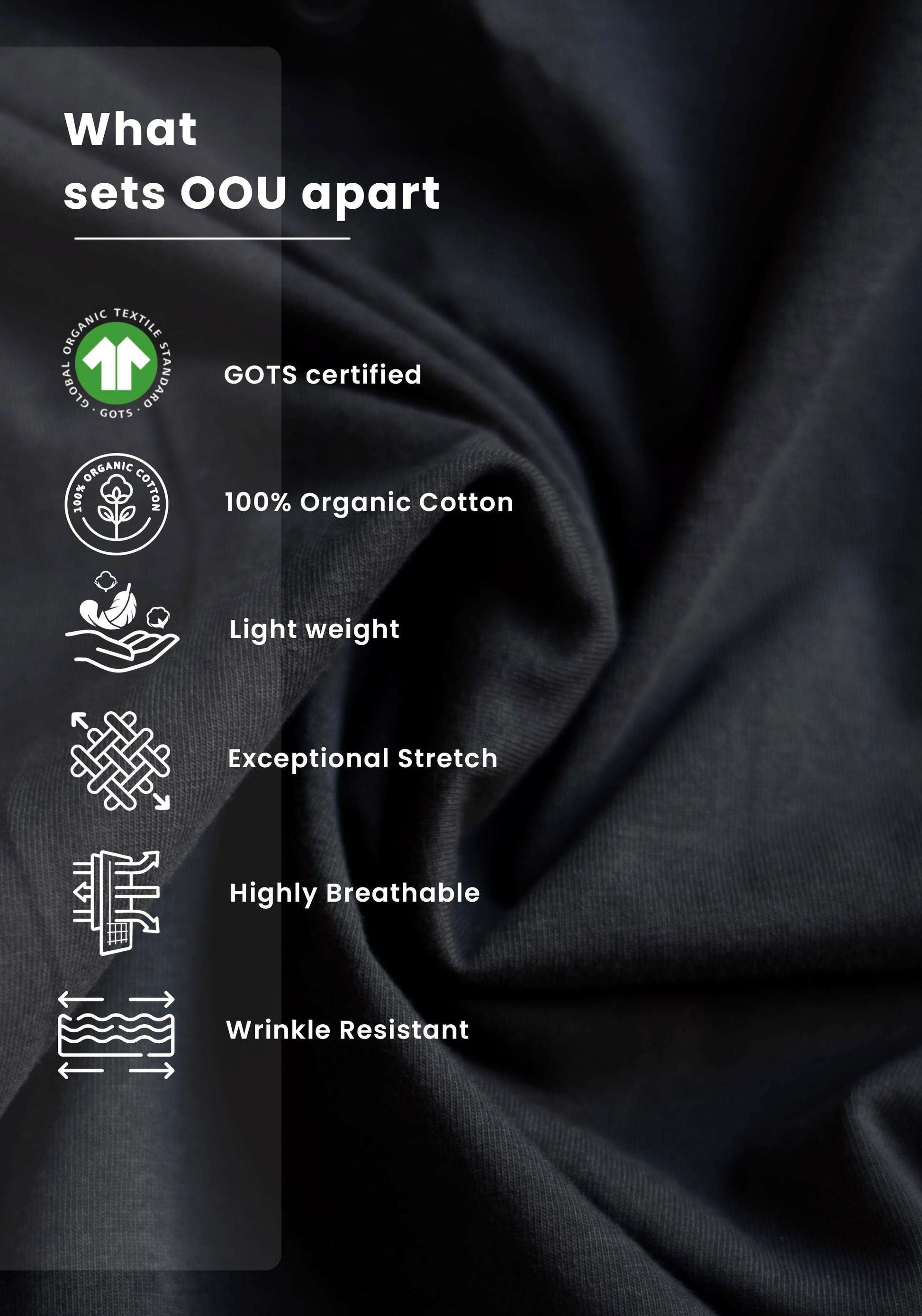 Close-up of black fabric showcasing features of women's relaxed fit black tee by Stylera