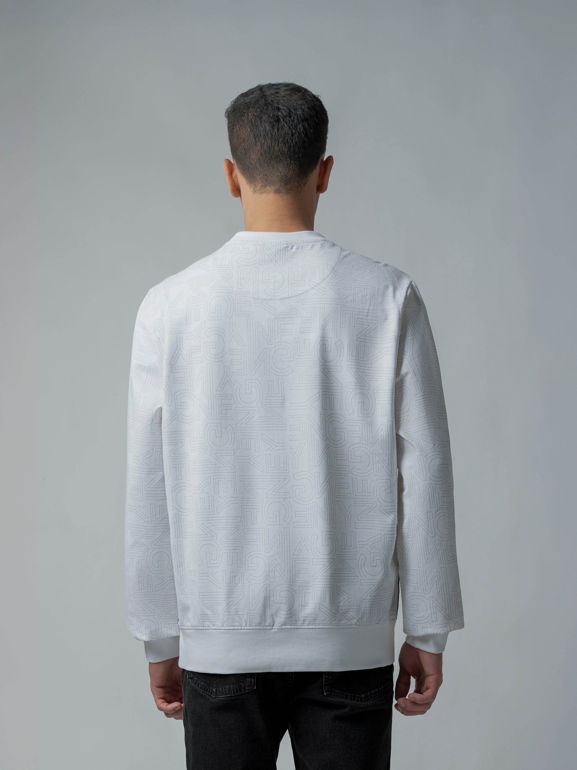 White Crew Neck Sweatshirt with Prints and Side Flag Tape