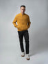 Mustard Gold  Baseball Collar Mens Zip Up Sweatshirts