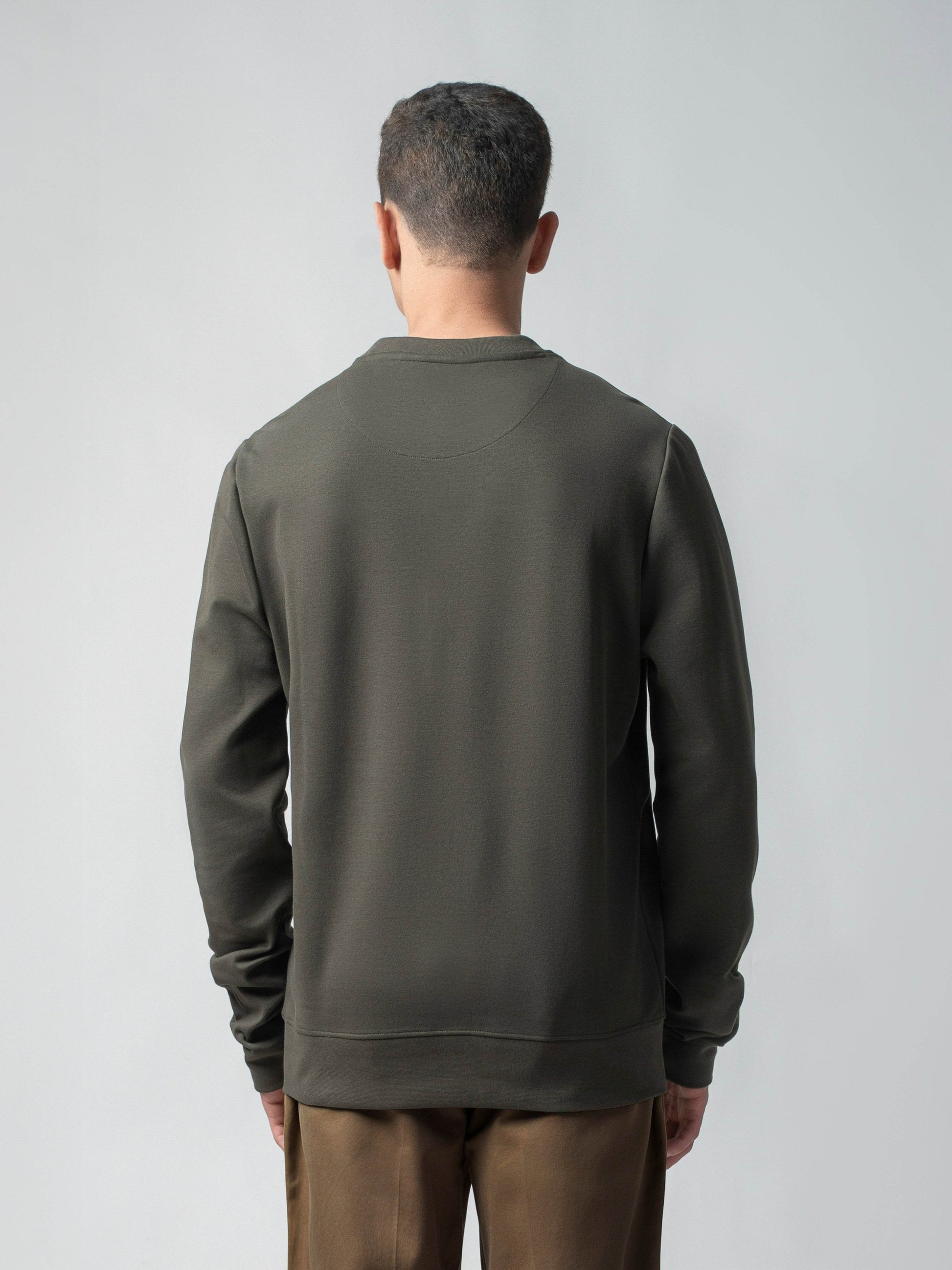 Olive Green Sweatshirt with Floral Chest Embroidery for Men