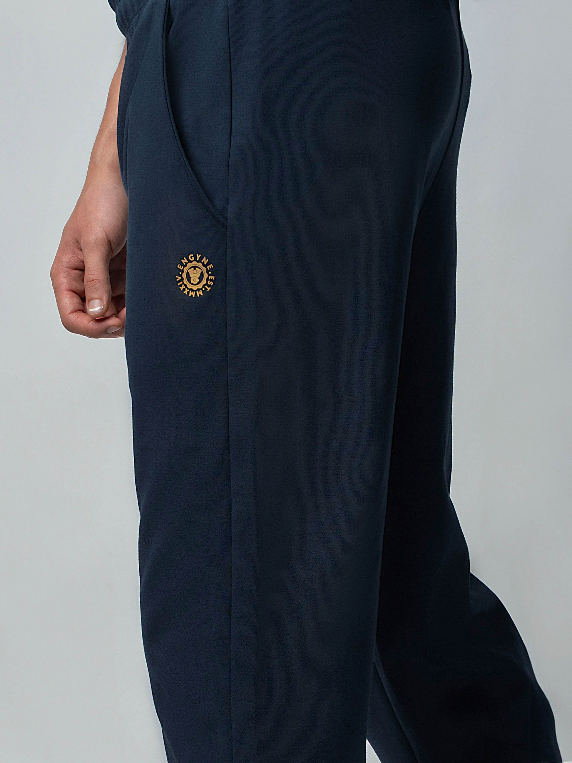 Rougen Cotton Navy Track Pant With Contrast Hd Print