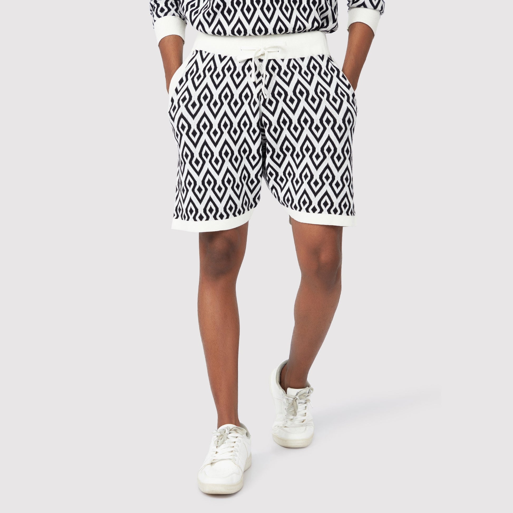 Black and white patterned shorts men with comfortable fit and stylish design for casual wear