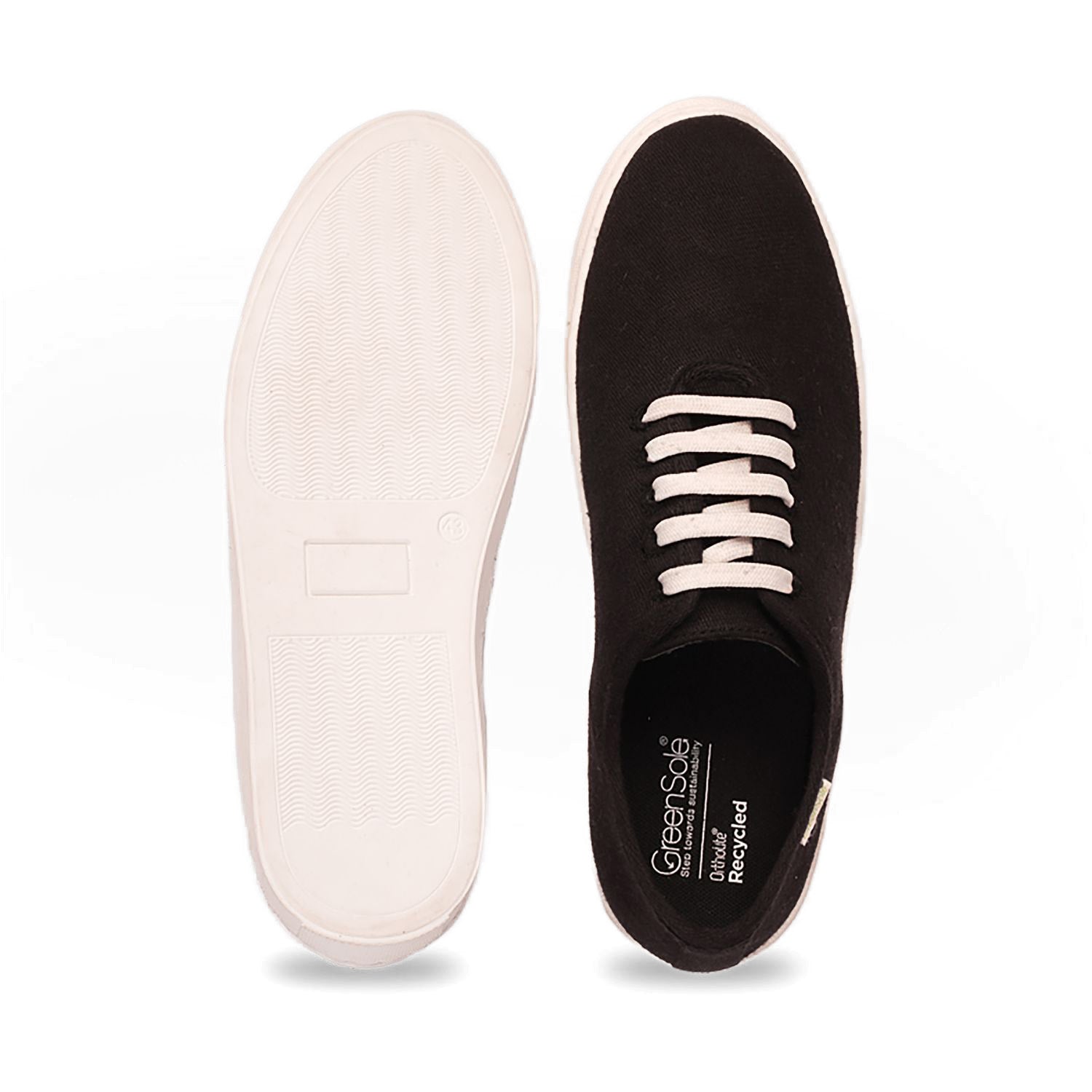 Black minimal men's sneakers by Stylera with white laces and flexible sole design