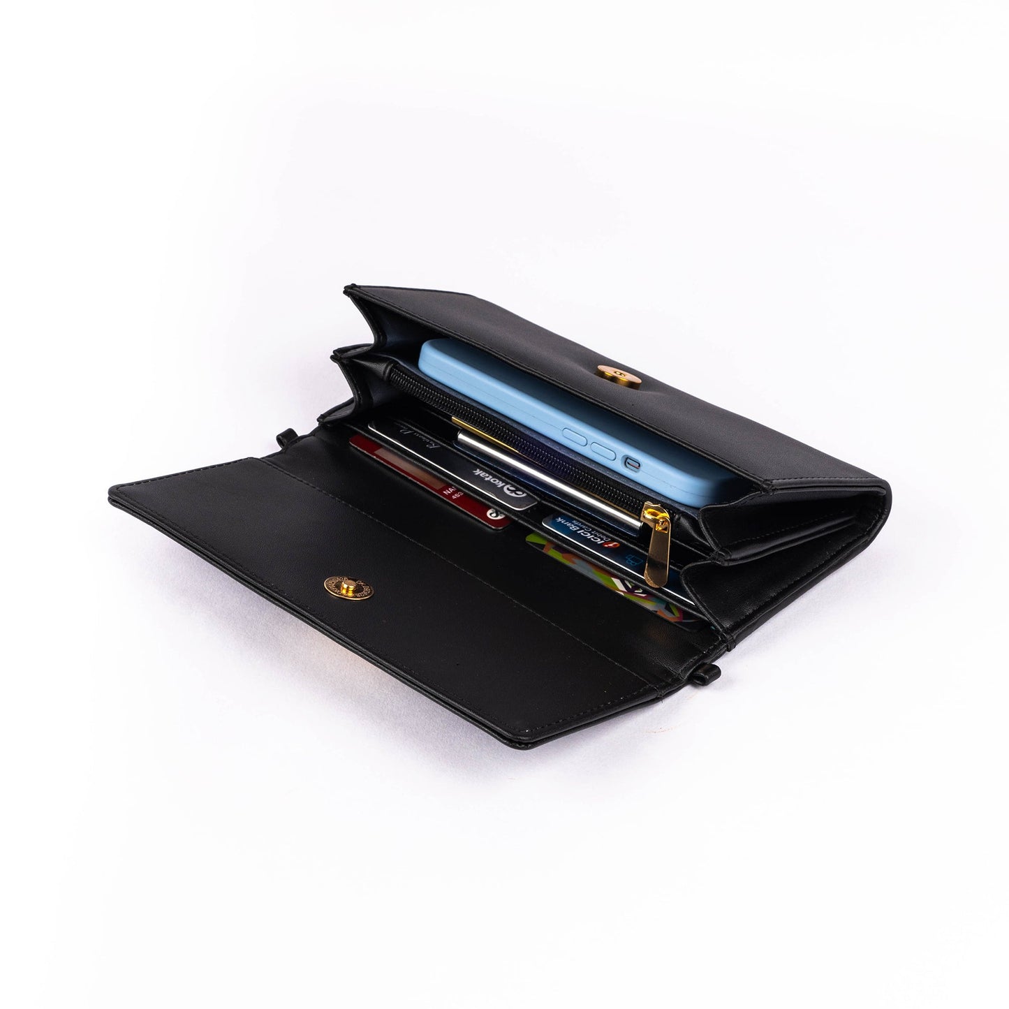 Black sling wallet purse with multiple compartments for cards and cash by Stylera