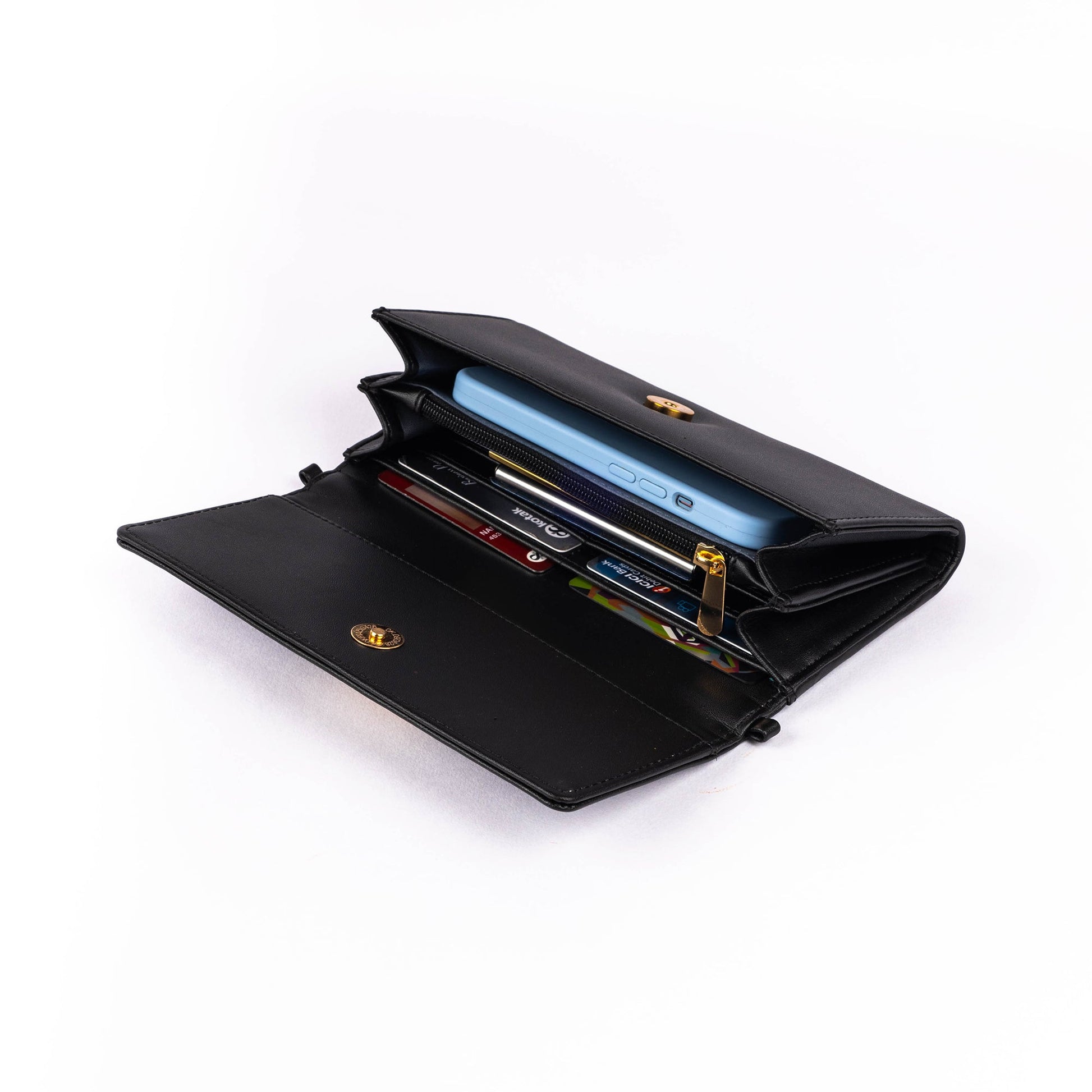 Black sling wallet purse with multiple compartments for cards and cash by Stylera