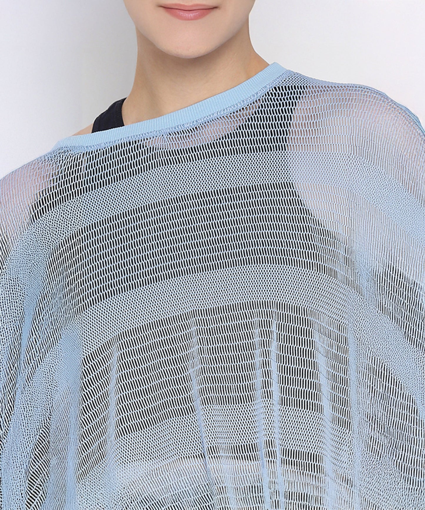 Lightweight blue netted top for women, perfect for layering over swimwear or activewear