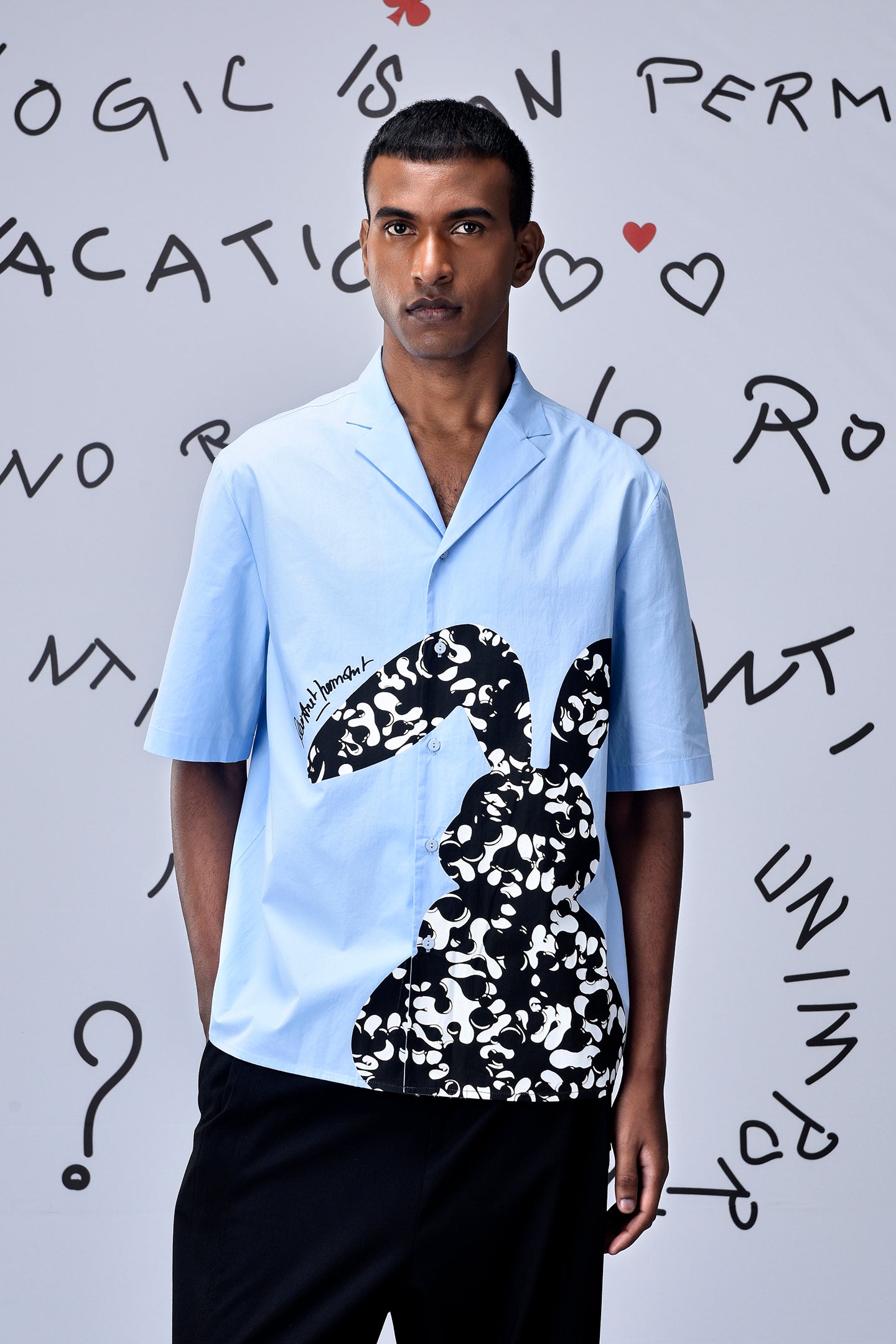 Light blue relax fit shirt for men by Stylera with black and white graphic design
