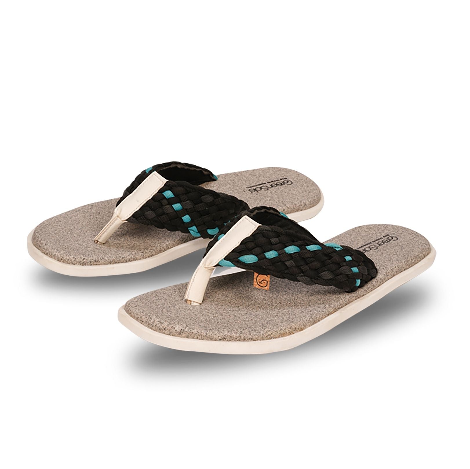 Casual beach sandals for men with woven black straps and lightweight sole for comfort