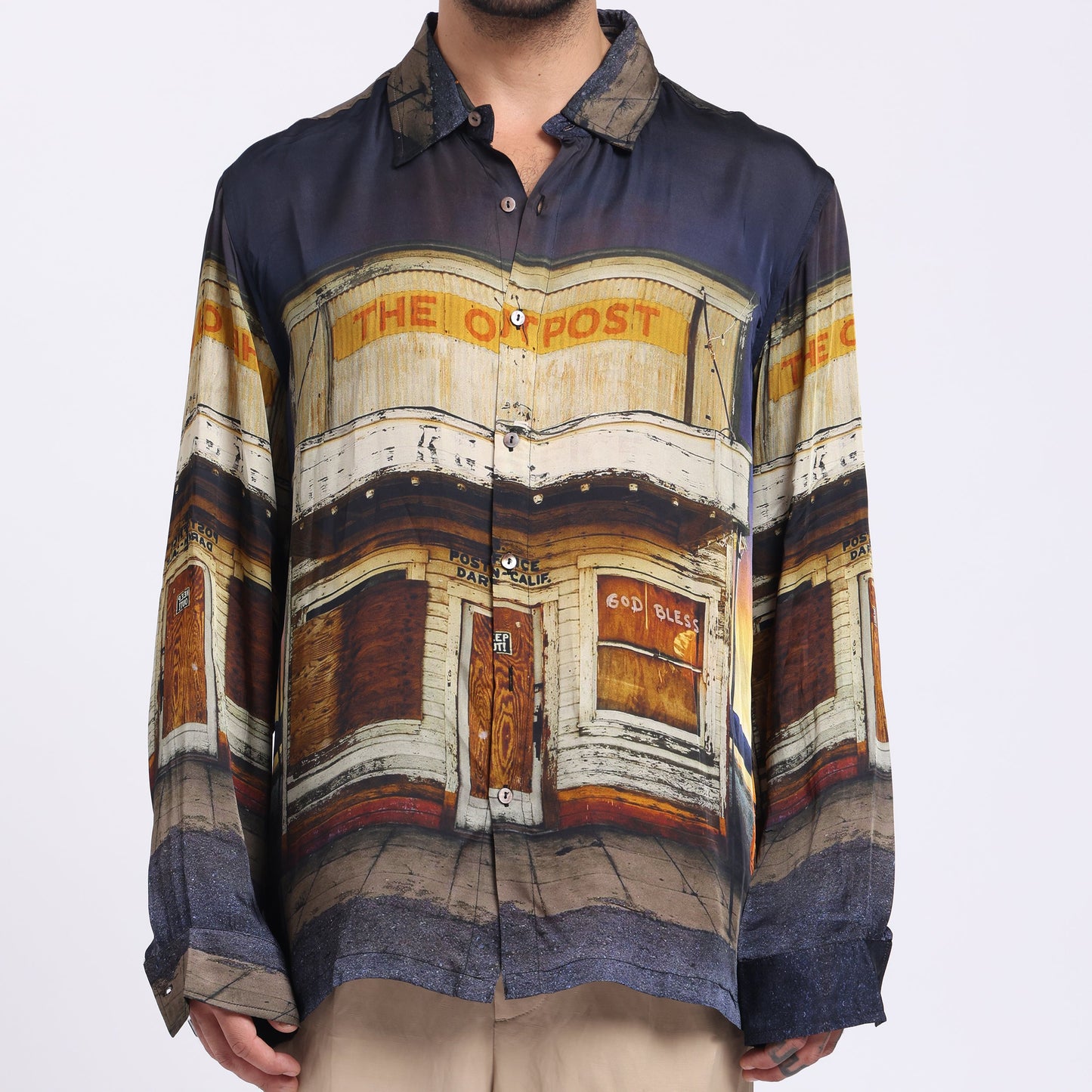 Stylera casual statement shirts for men featuring a unique building print design in a relaxed fit