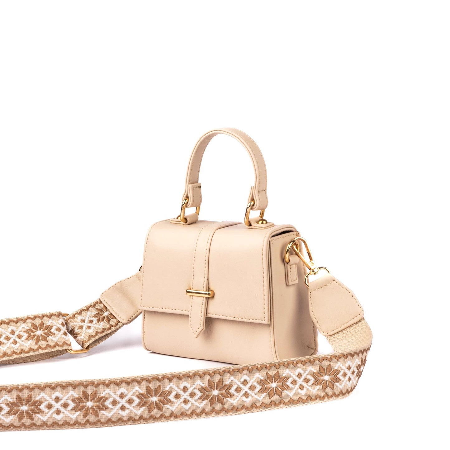 Champagne beige mini sling bag by Stylera with decorative strap and stylish design