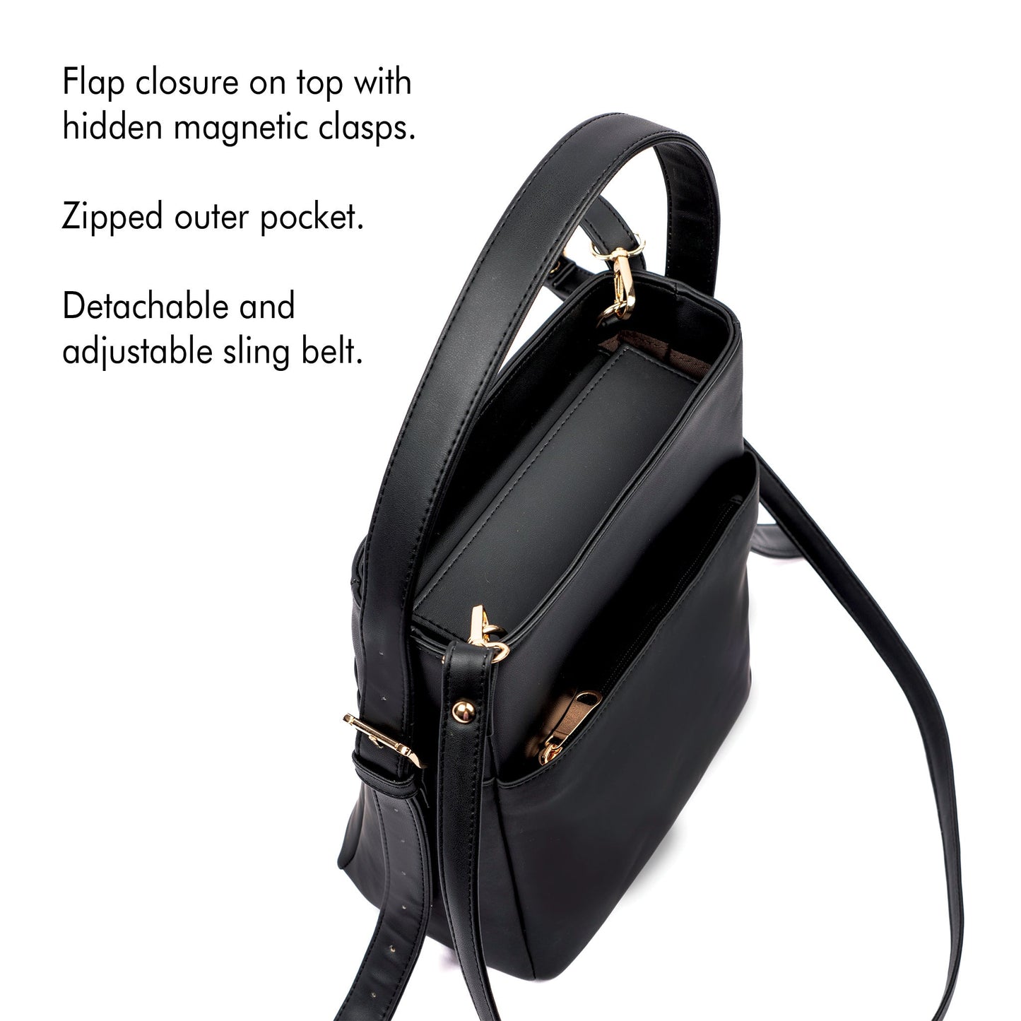 Stylera charcoal chic bucket bag with flap closure and detachable sling strap