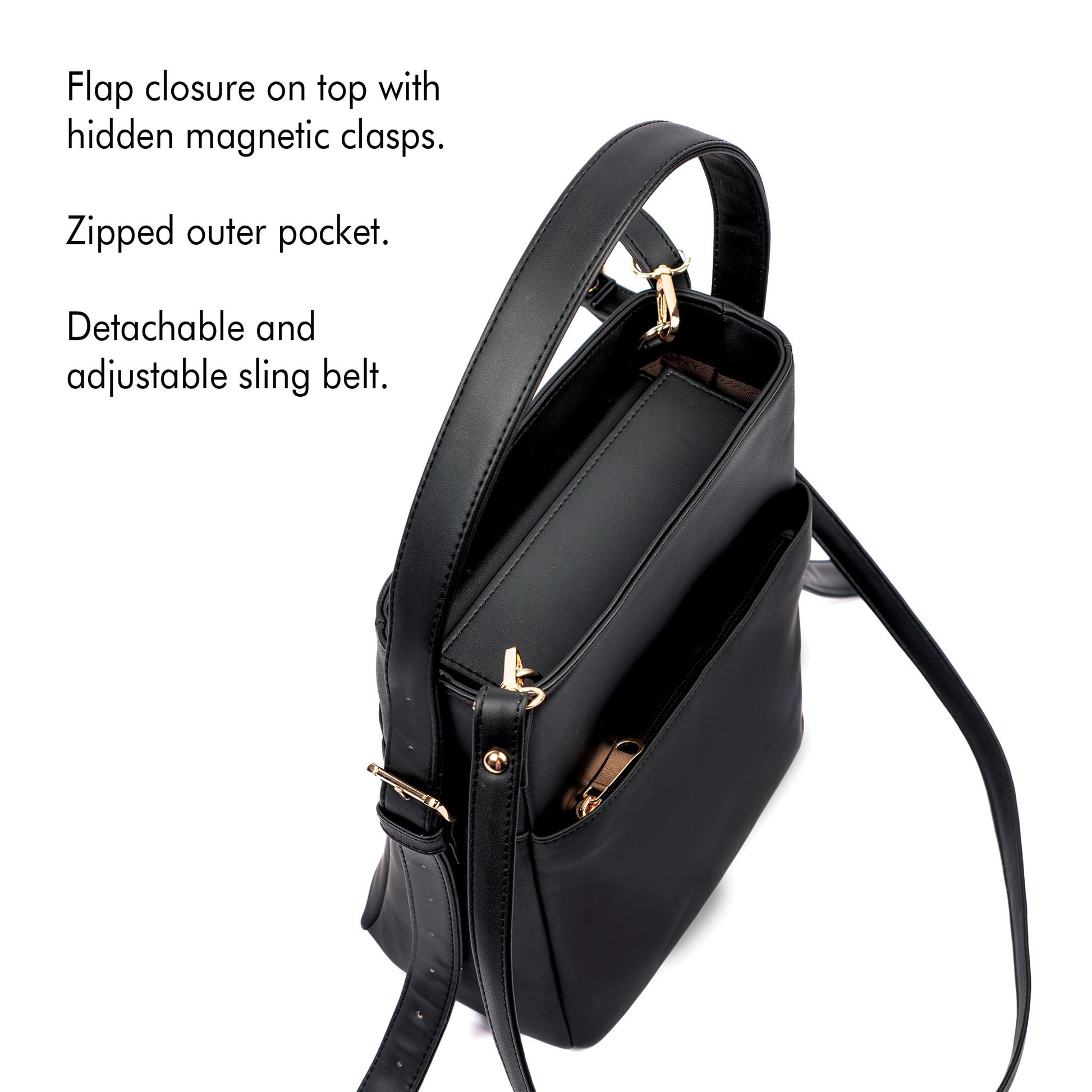 Stylera charcoal chic bucket bag with flap closure and detachable sling strap