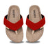 Cherry crush flip flops for ladies with red woven straps and cushioned footbed for comfort