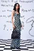Stylera chess board cowl neck dress black and mint check fitted maxi dress with handbag