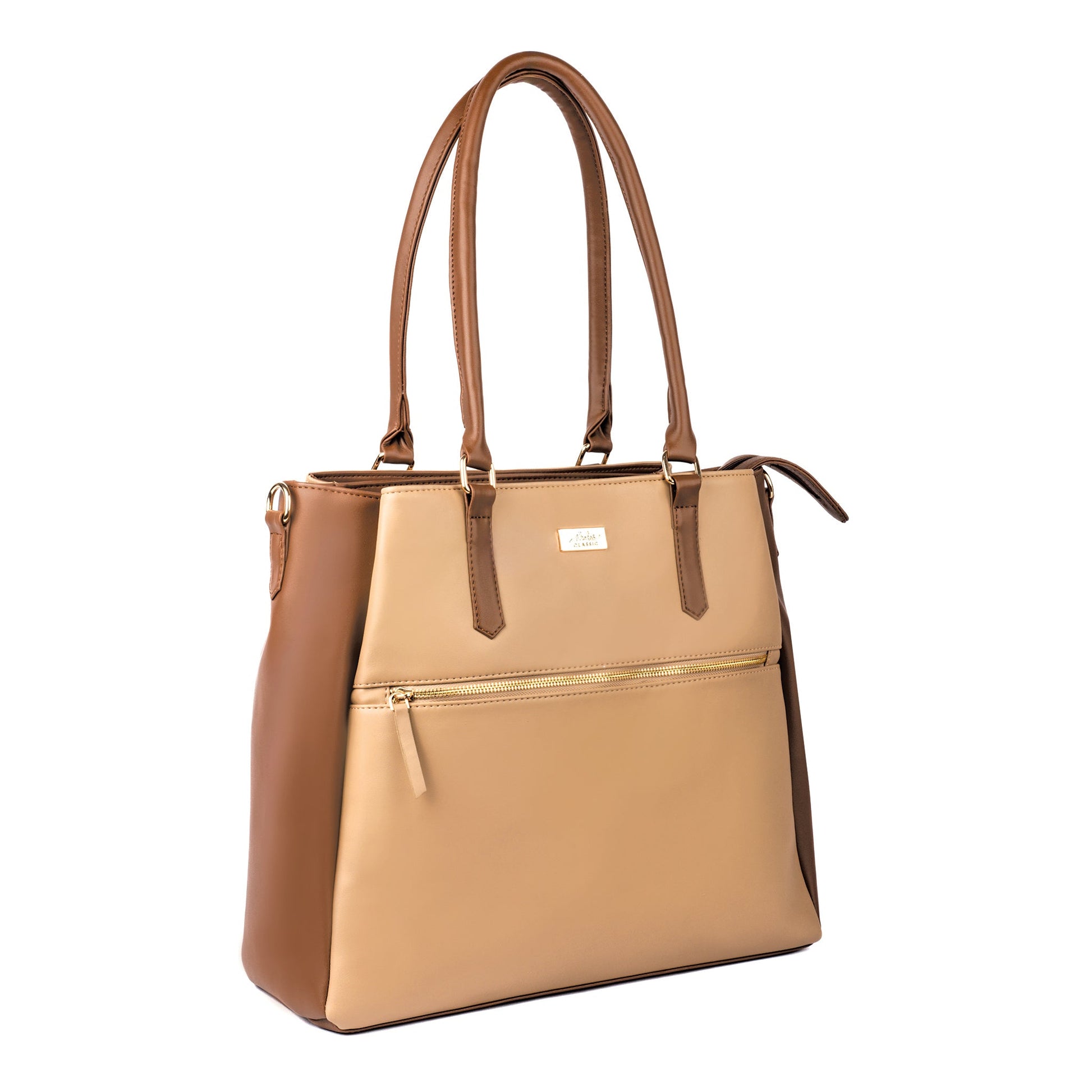 Aspire cinnamon cocoa tote bag with stylish dual-tone design and spacious compartments for daily use