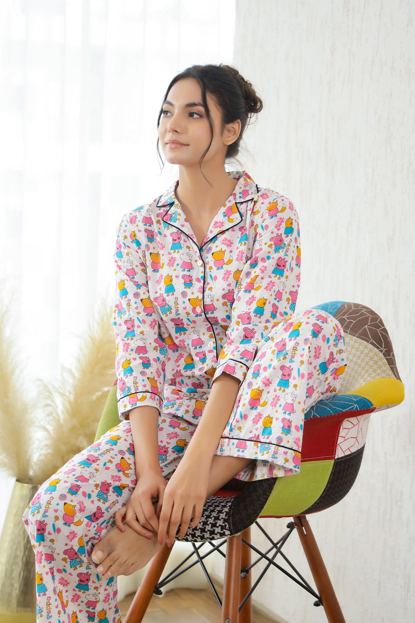 Stylera cute cotton nightwear for women featuring colorful floral patterns on a cozy co-ord set