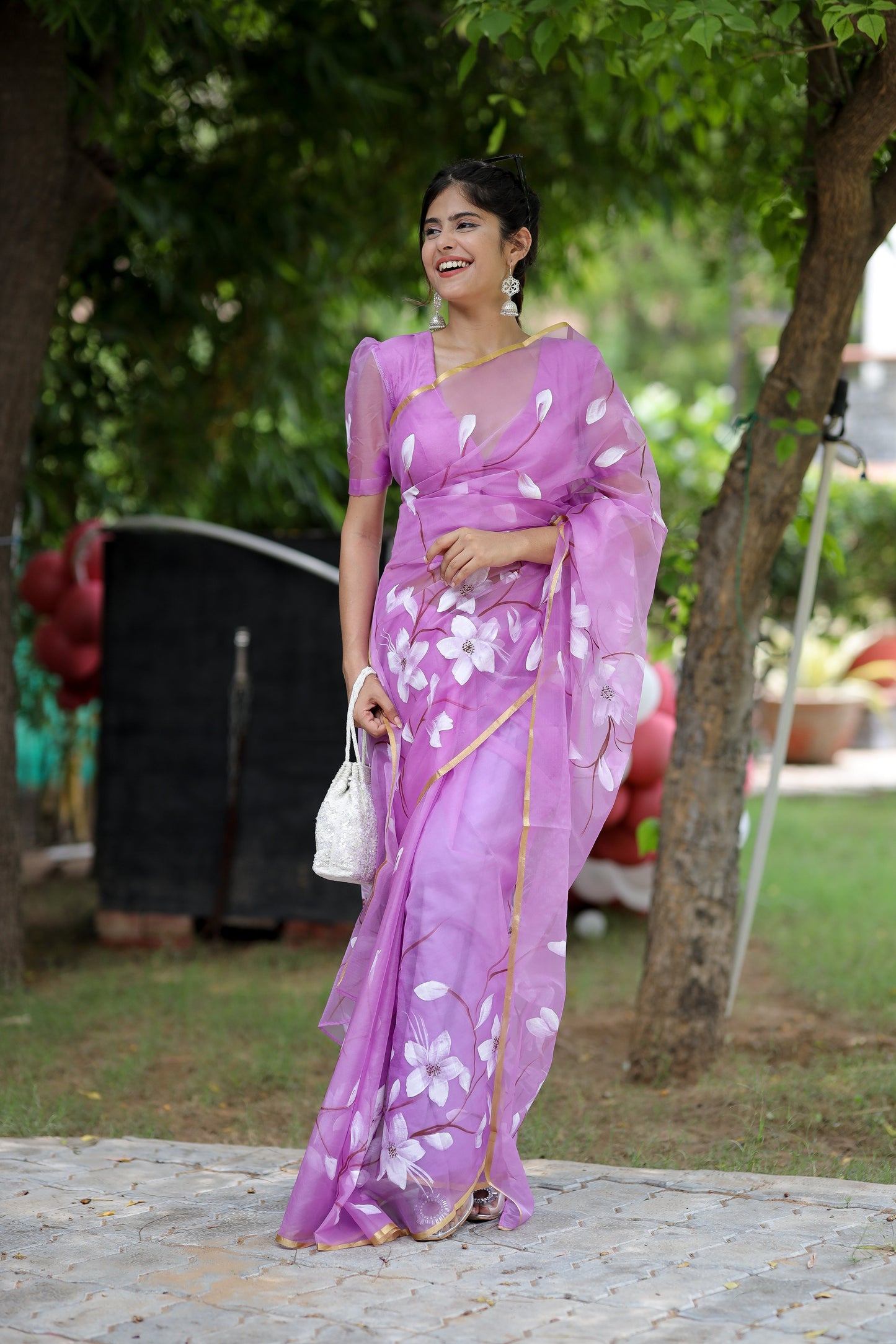 Elegant DiraByDimple designer saree for special occasions in lavender with floral patterns