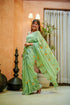 Elegant designer saree for women in light green with floral print, perfect for special occasions